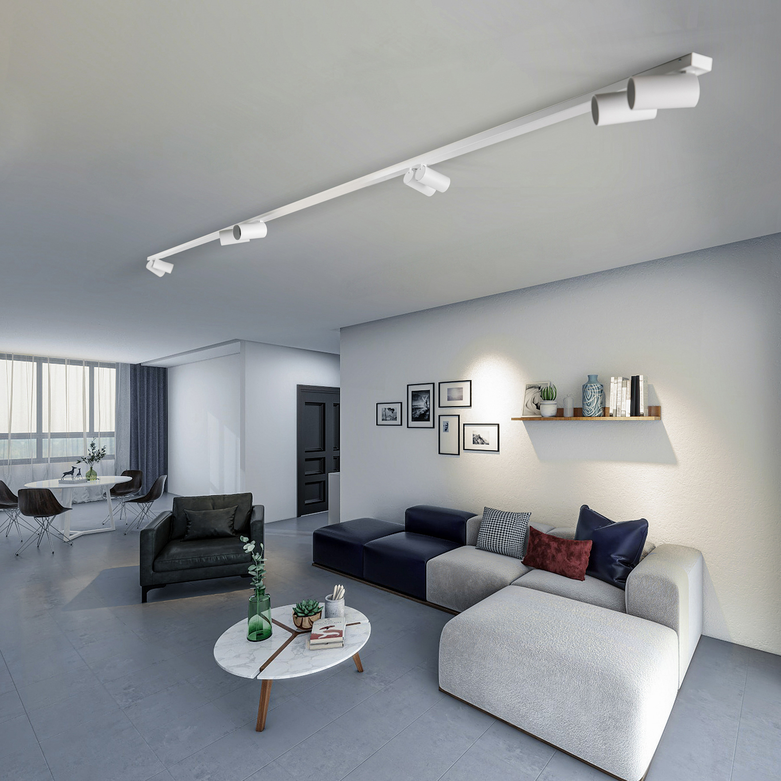 Mono VIII ceiling spotlight white 8-bulb, 2x200 cm