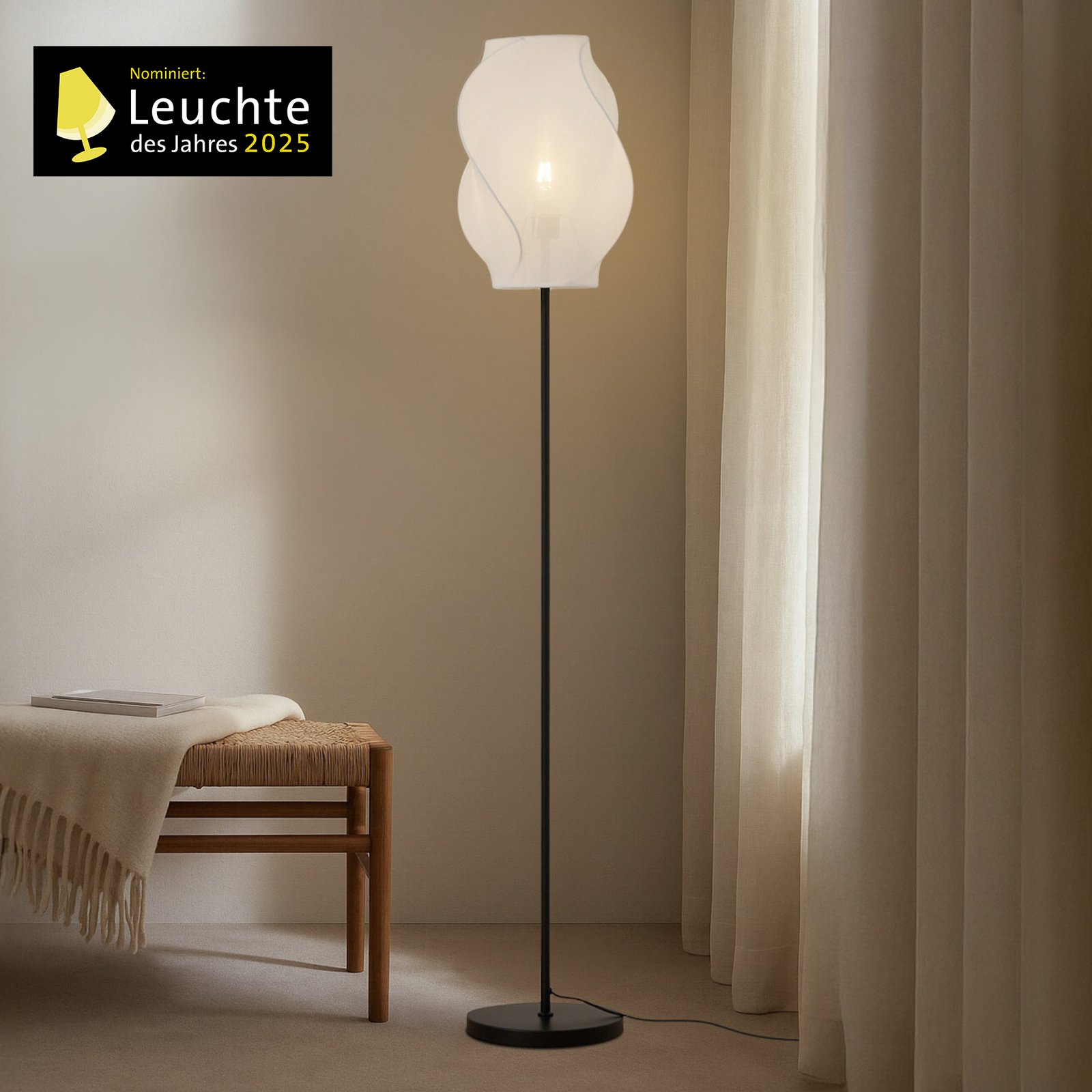 Tovina vloerlamp 165 cm wit textiel E27 - Lucande Tovina vloerlamp 165 cm wit textiel E27 - Lucande
