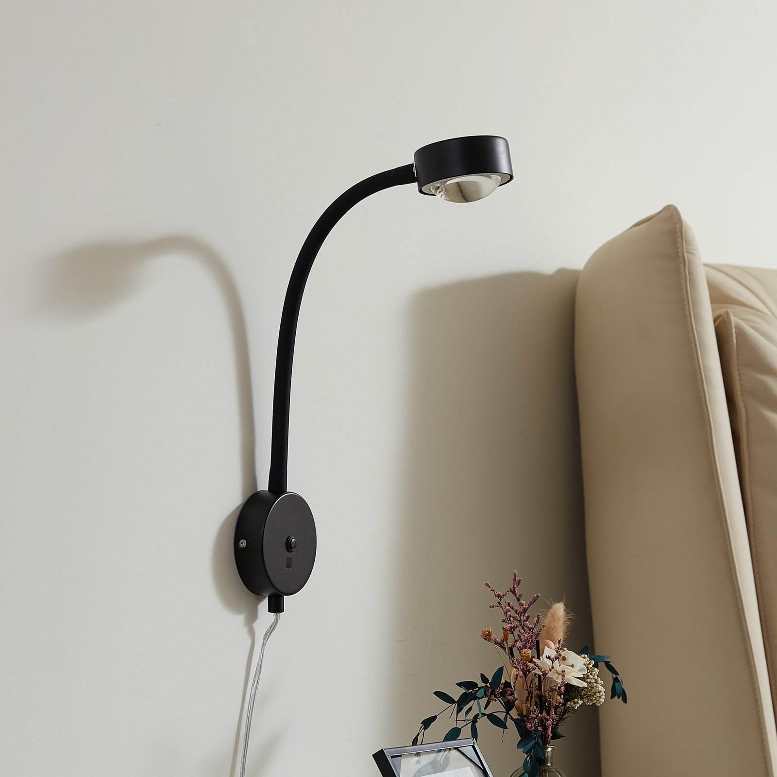 Lindby wall lamp Jyla, black, lens, 4200 K, GX53, flexible arm