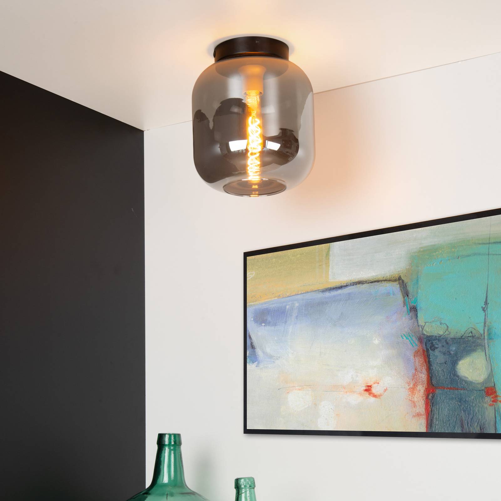 Photos - Chandelier / Lamp Lucide Joanet ceiling light, smoked glass, Ø 25 cm 