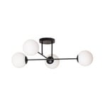Plafondlamp Glassy, zwart/opaal, 75 x 75 cm, 4-lamps
