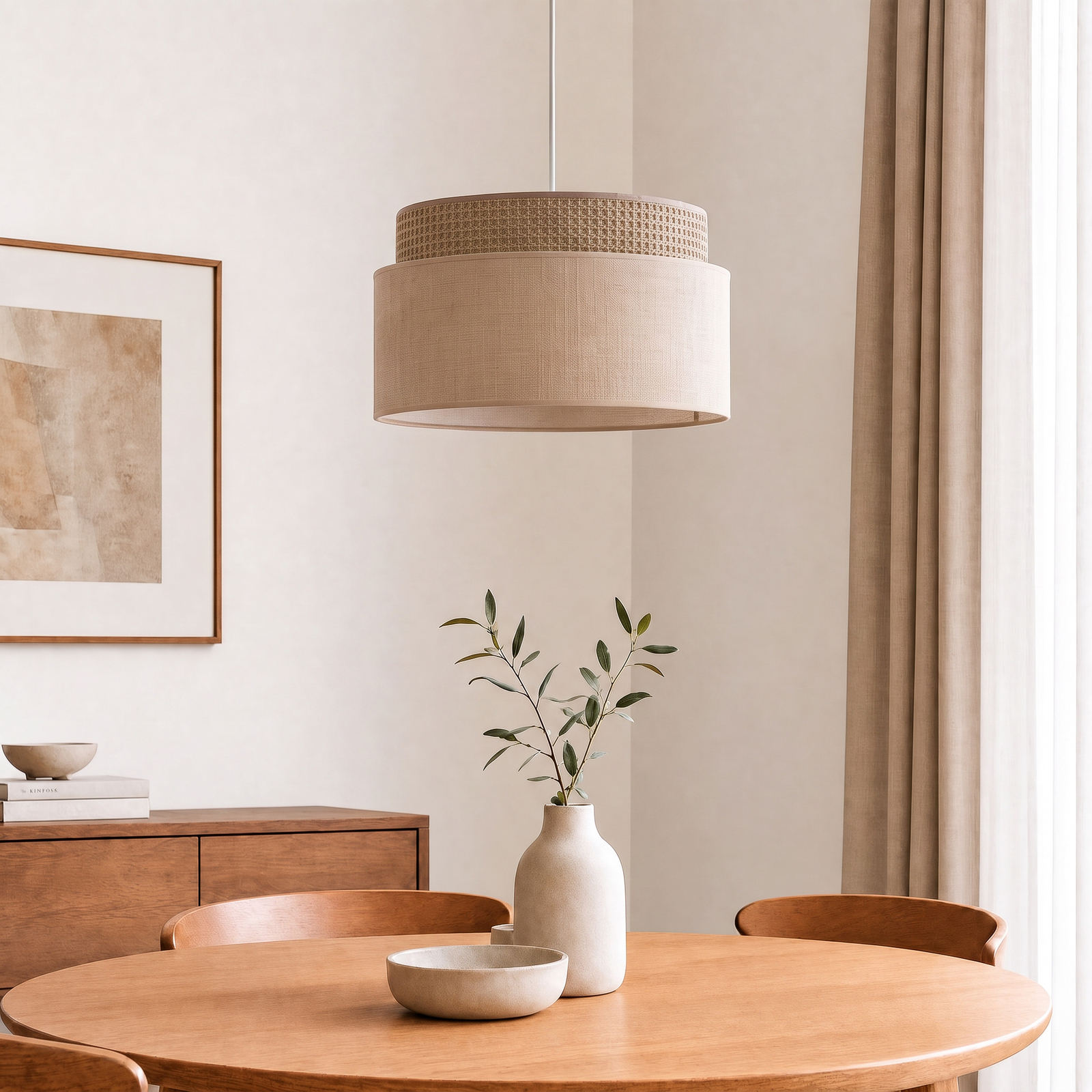 Závesné svietidlo Milano, kávovo hnedá/béžová, Ø 45 cm, textil – Duolla