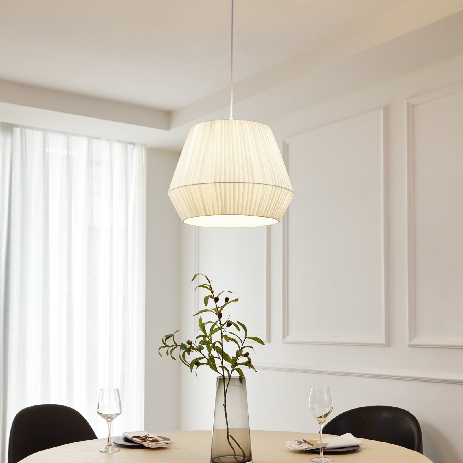 Lindby Vitore pendant light, Ø 40 cm, textile, white