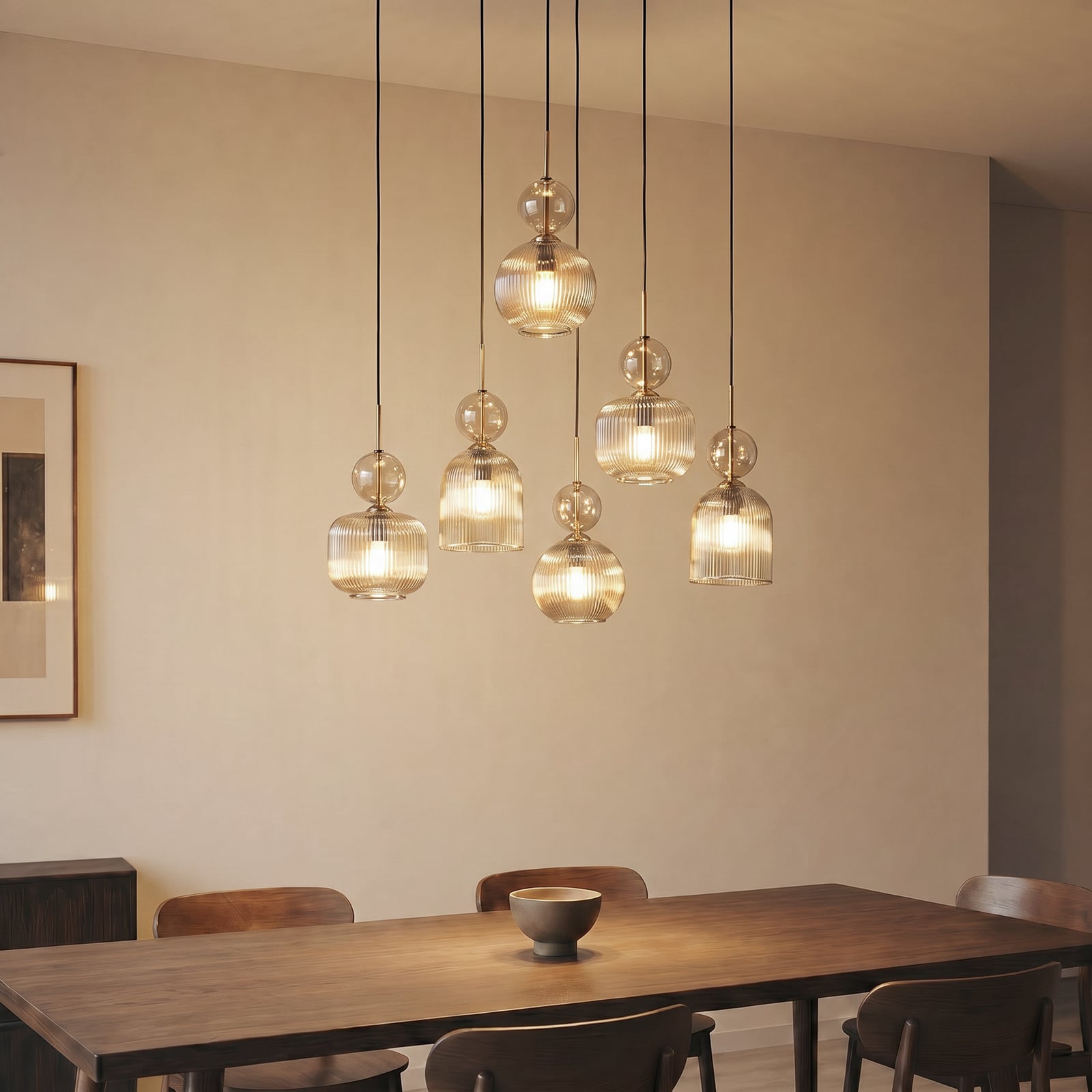 Hanglamp Sophia, 6-lamps, 65 cm, cognac/zwart, E14