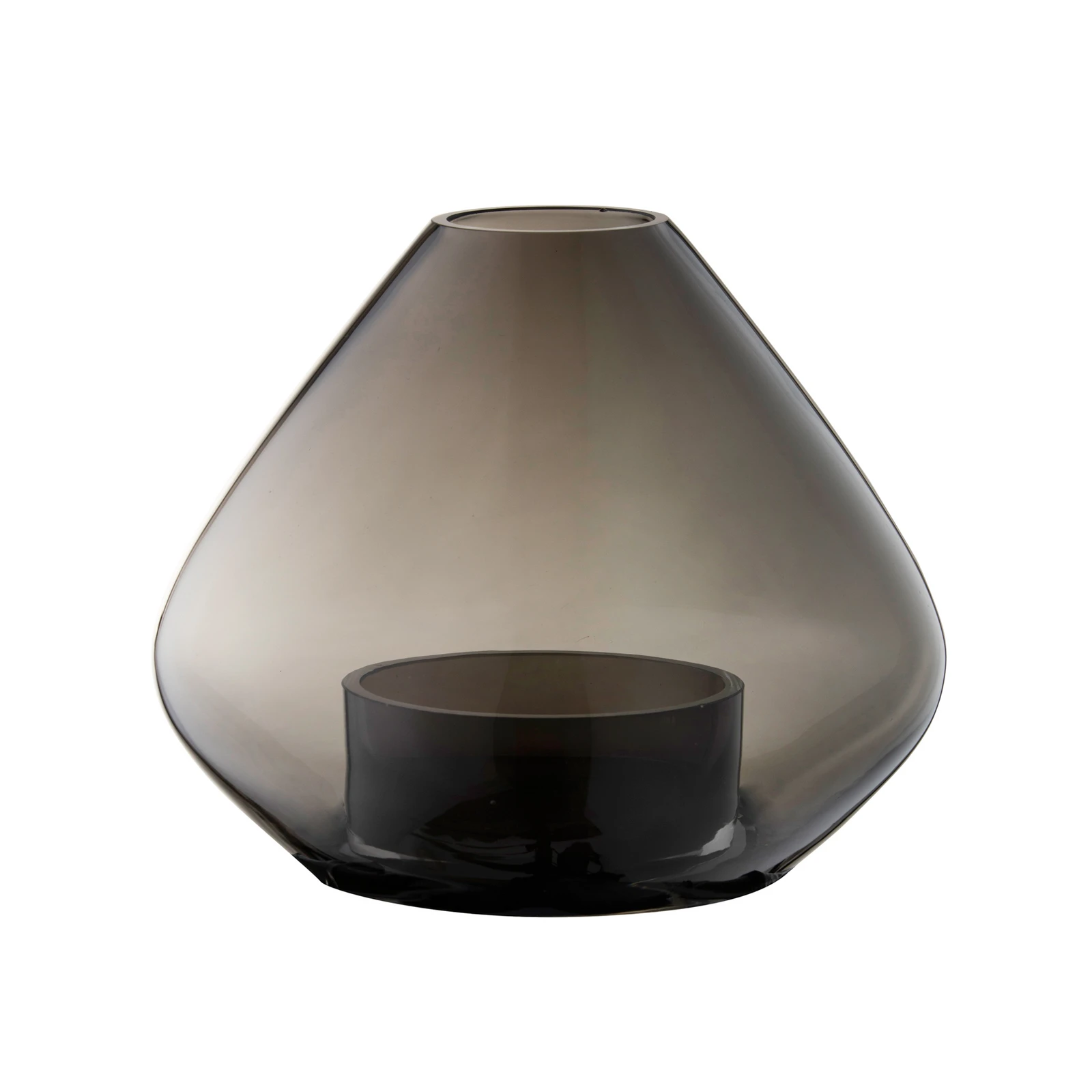 AYTM Uno lantern, vase, smoke grey, Ø 14 cm, height 11 cm, glass
