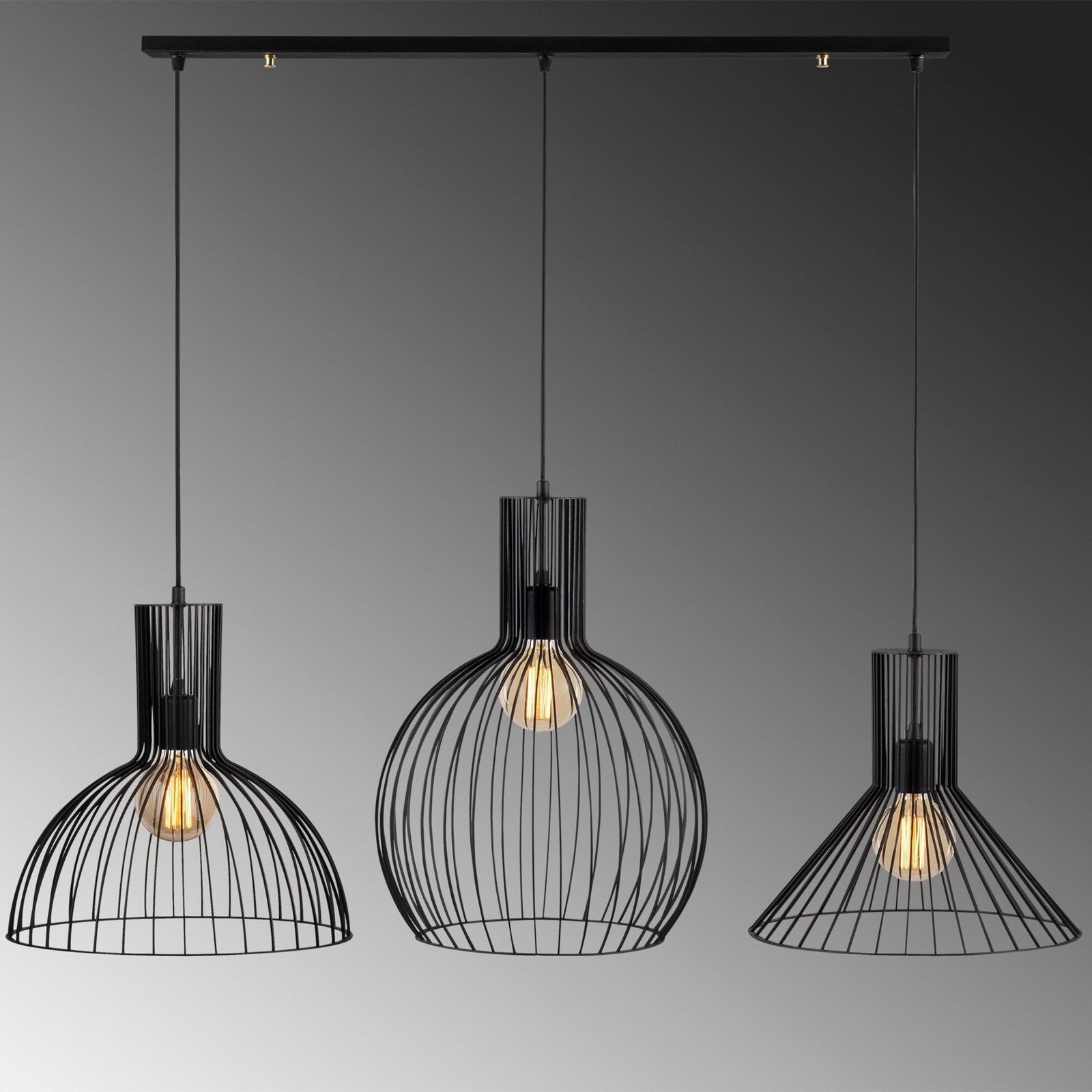 Suspension Fellini MR-768, noir, fer, 3 lampes linear