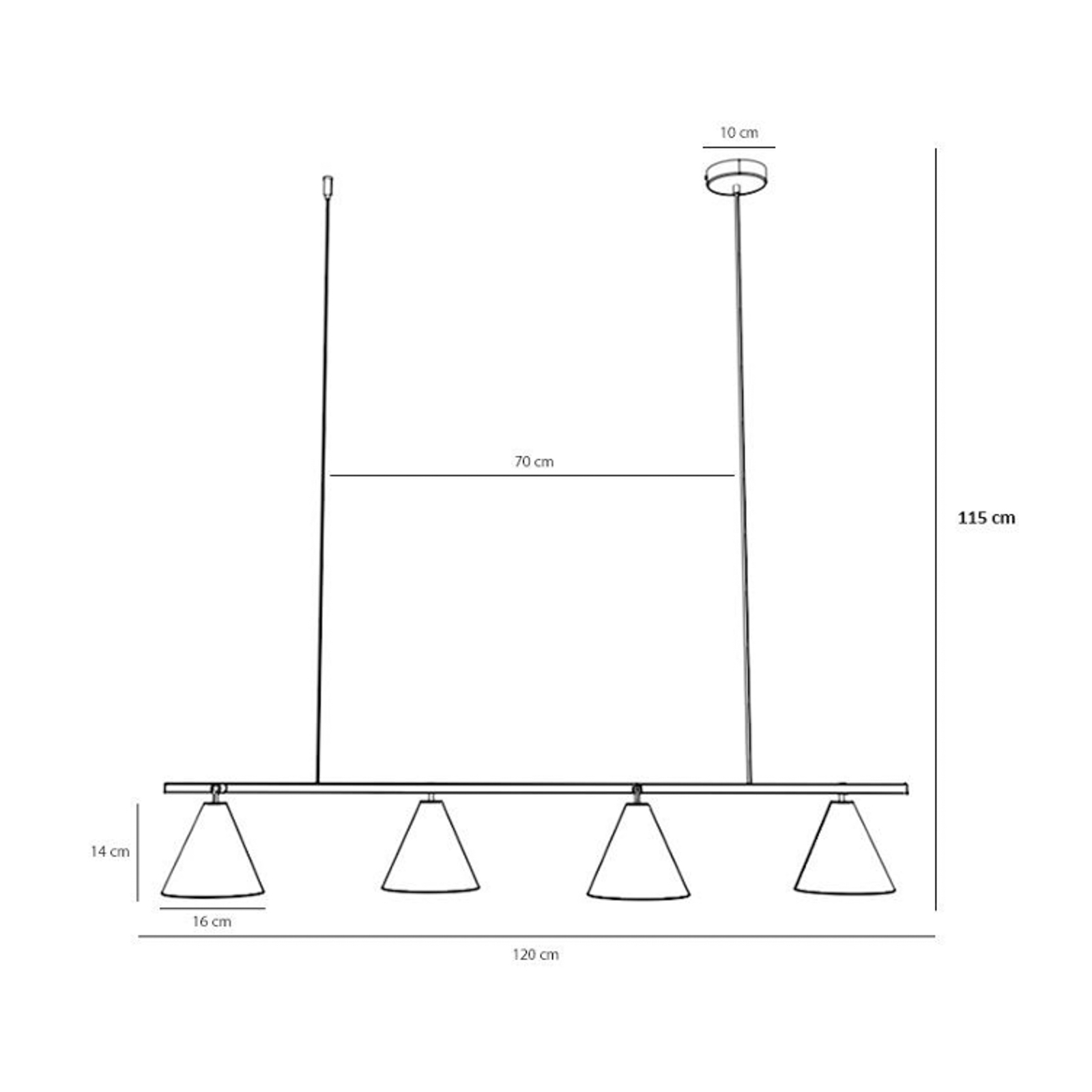 Form 4 pendant light, metal, cone, 4-bulb, black