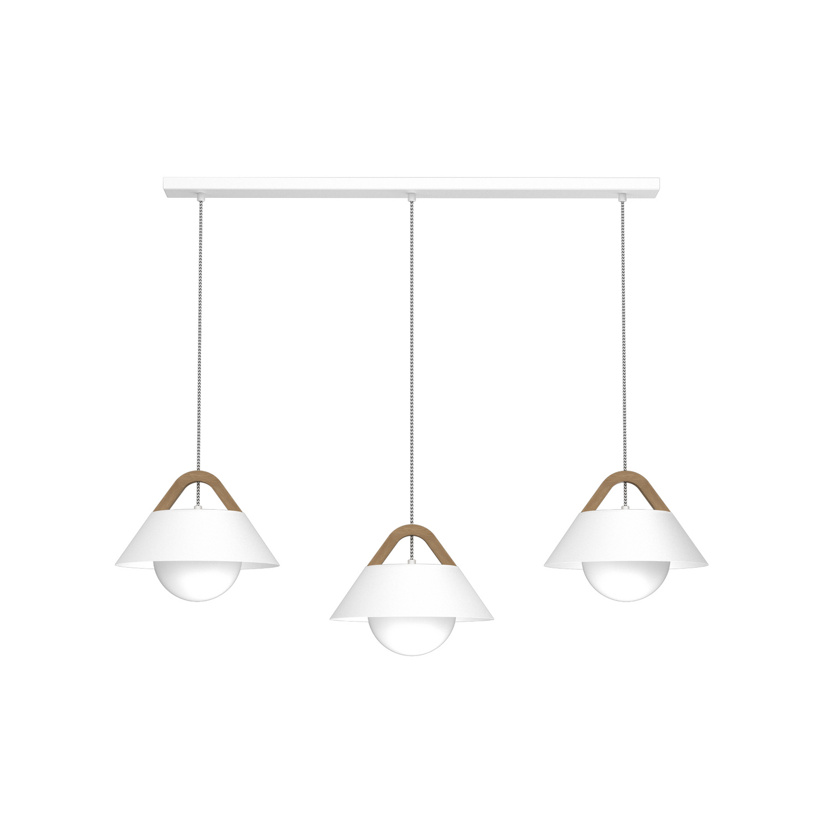 Funda pendant light, white, length 110 cm, 3-bulb, metal/glass Funda pendant light, white, length 110 cm, 3-bulb, metal/glass