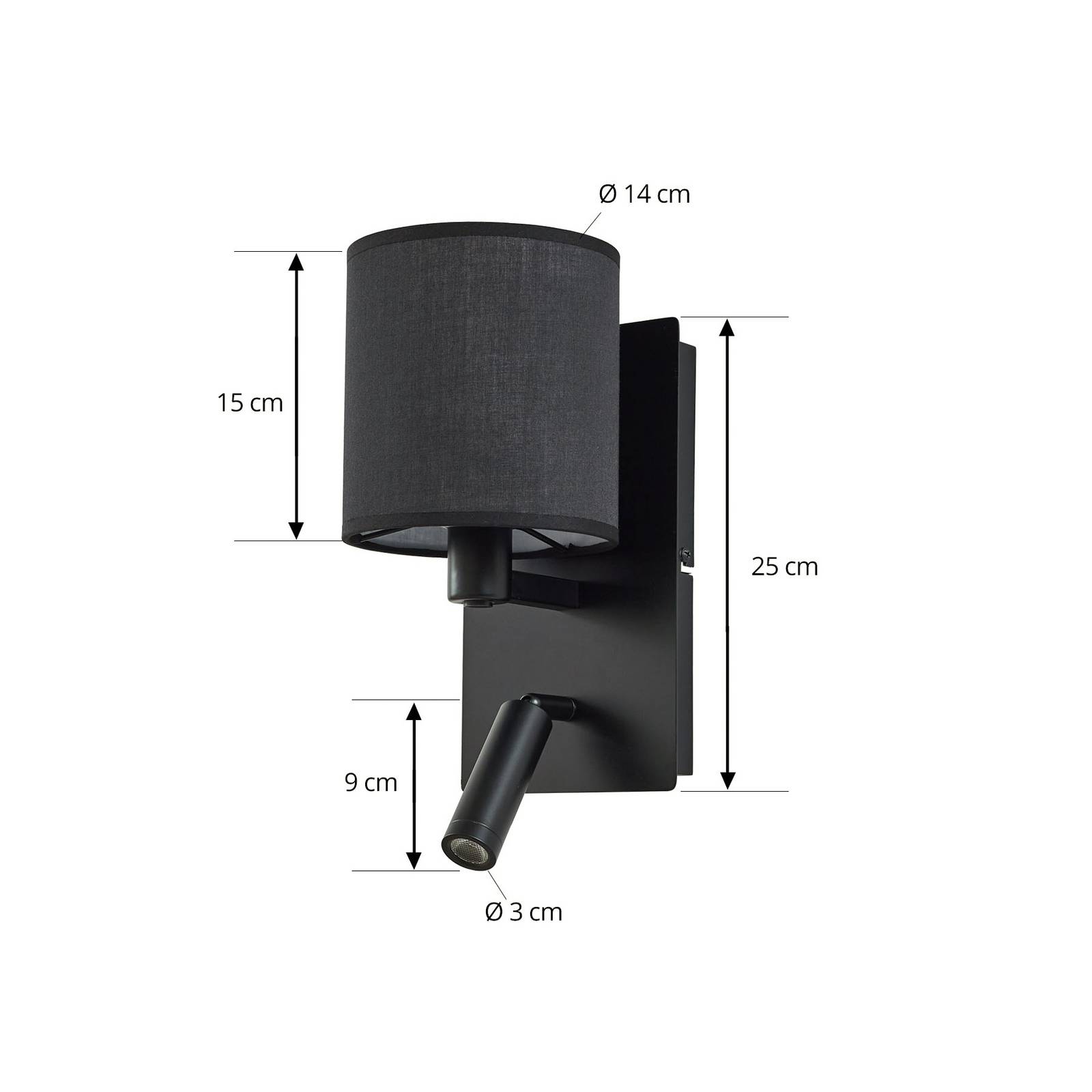 Lindby kinkiet Aiden, 30cm, czarny, lampka do czytania LED, E14