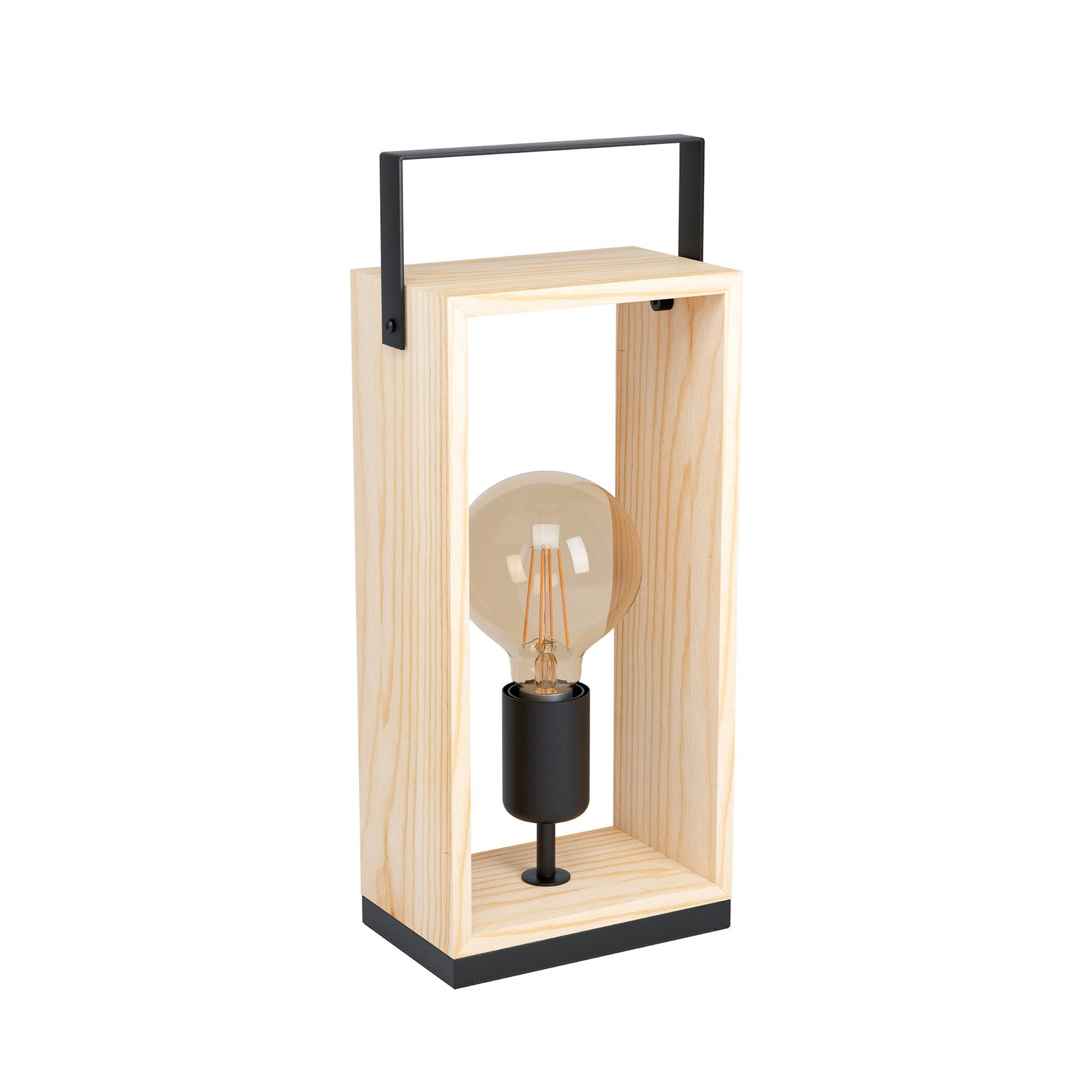 Tischleuchte Famborough mit hellem Holzrahmen