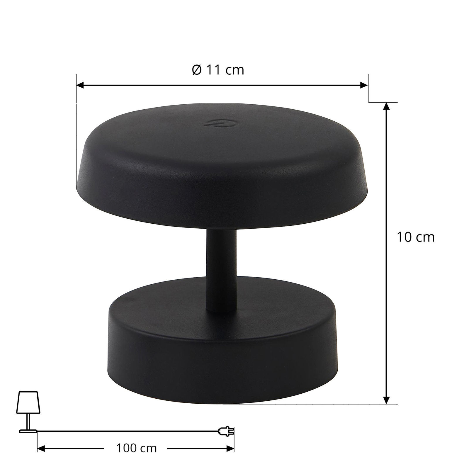 Lindby lampe de table LED rechargeable Nalani, Ø 11 cm, IP44, noir