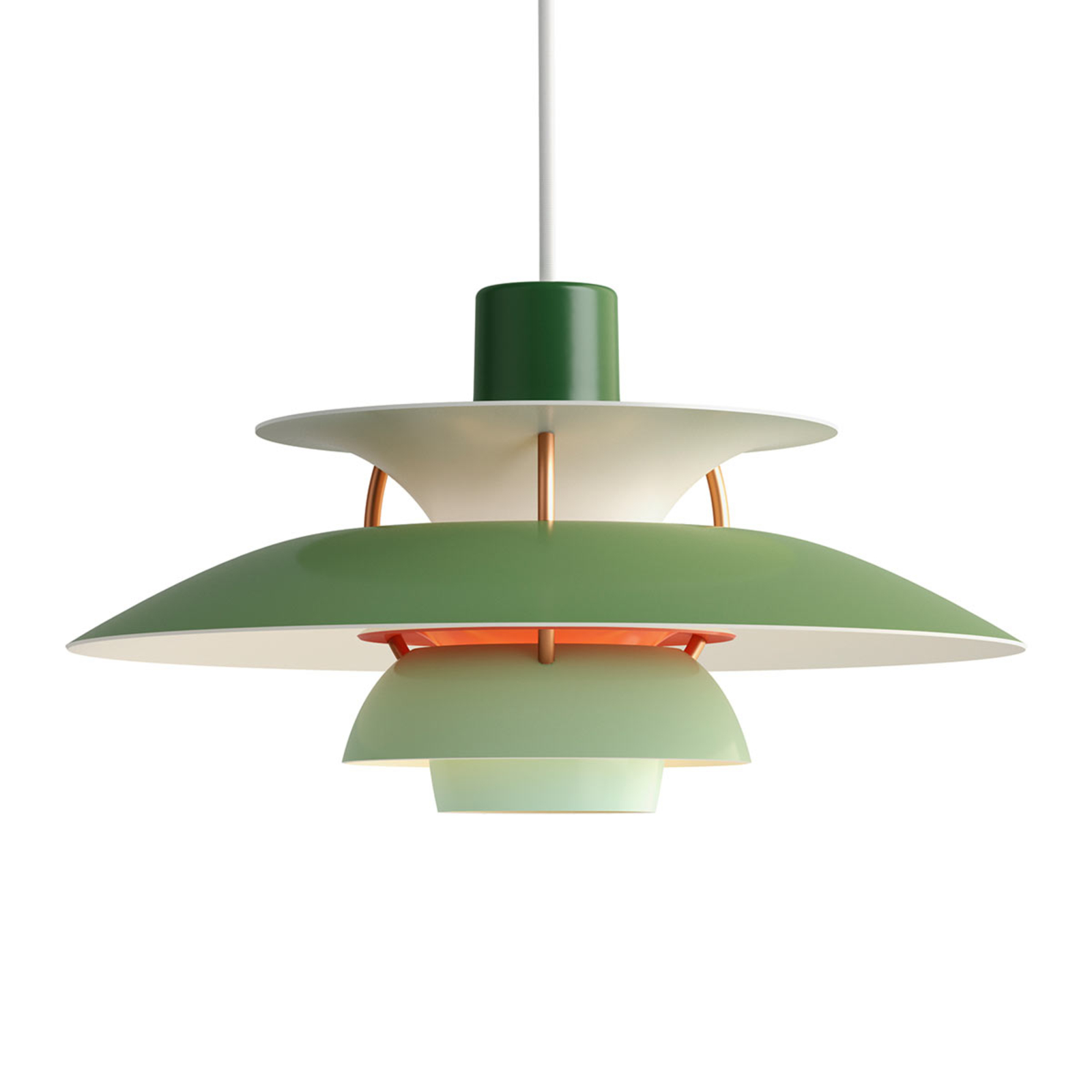Louis Poulsen PH 5 Mini - hanging light, green, for Living / Dining Room, aluminium, E14, 40 W, energy efficiency: A++, H: 16.3 cm