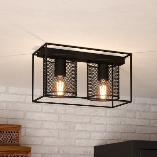 Deckenlampe Catterick, schwarz, zwei Käfigschirme