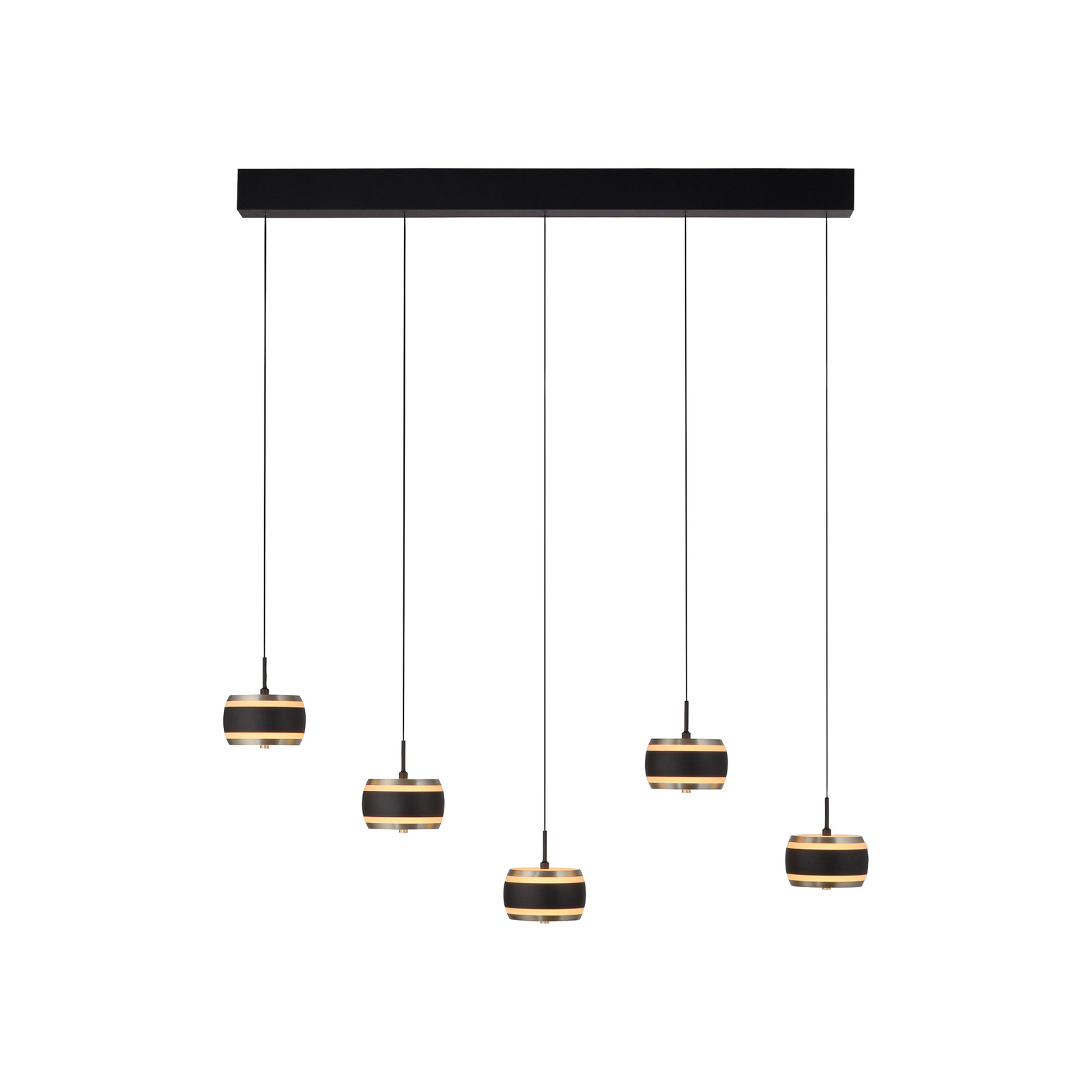 PURE LED-Hängelampe Falling Rings schwarz Länge 101 cm 5-fl.