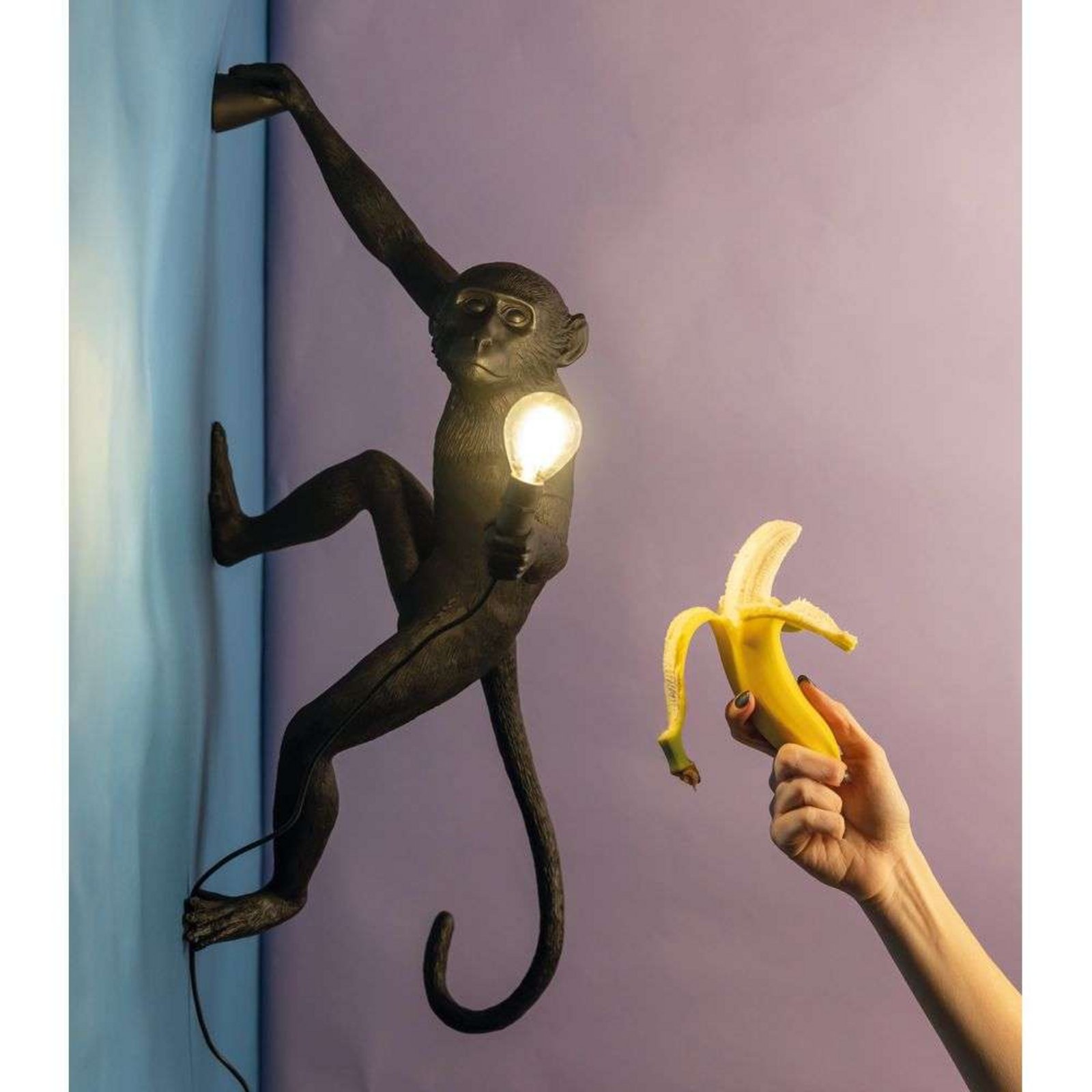 Monkey Hanging Aplica de Exterior Right Black - Seletti