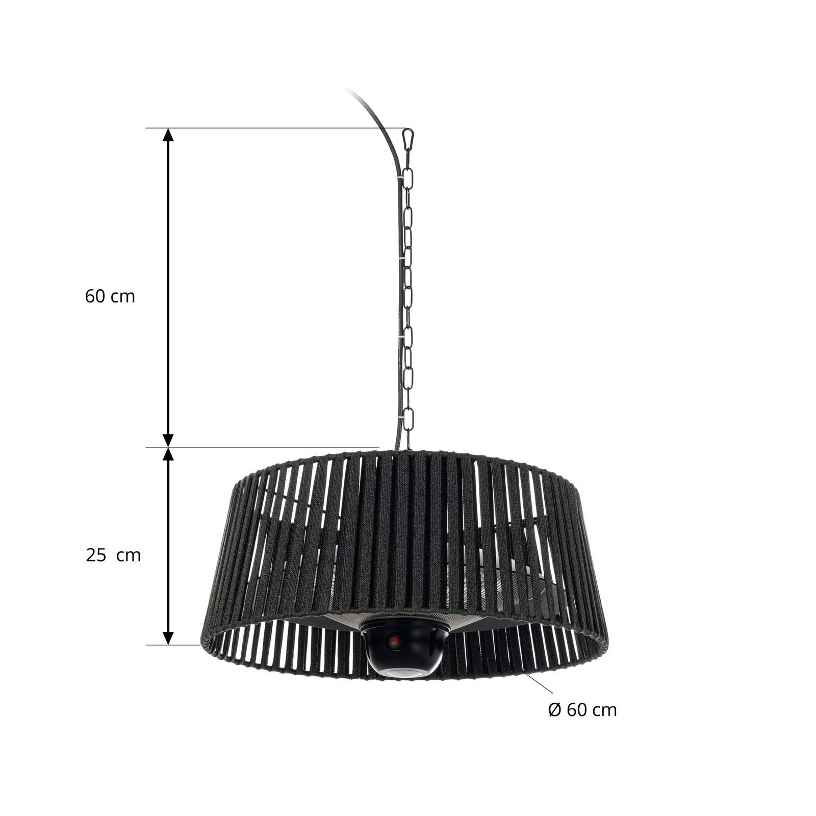 Wiszący ogrzewacz tarasowy Lucande Pyravo, czarna, aluminium, Ø 60 cm