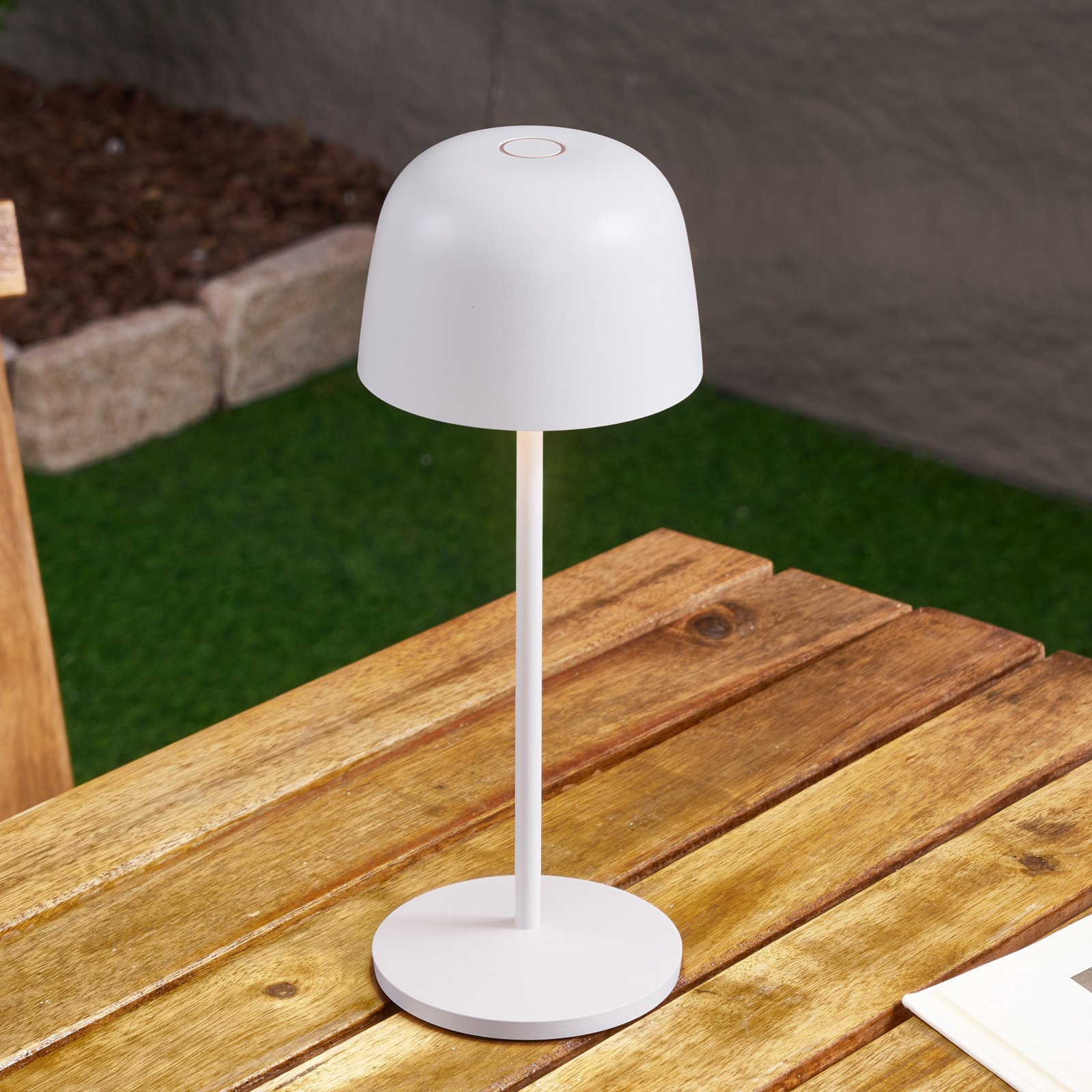 Lampada da tavolo LED Arietty, IP65, 27 cm, dimmerabile, bianca - Lindby