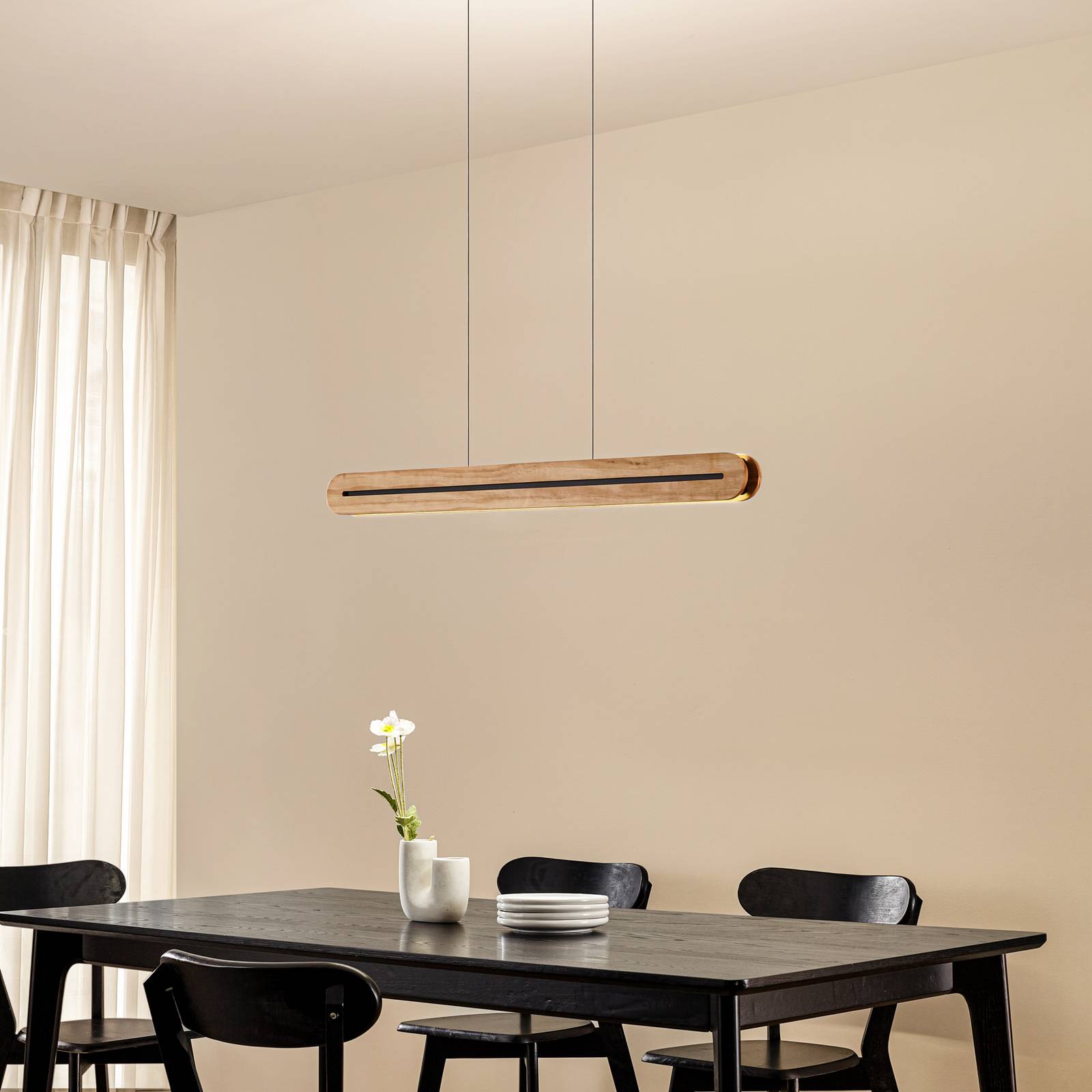 Lucande LED-Pendelleuchte Darnor, Holz, CCT, Länge 100 cm günstig online kaufen