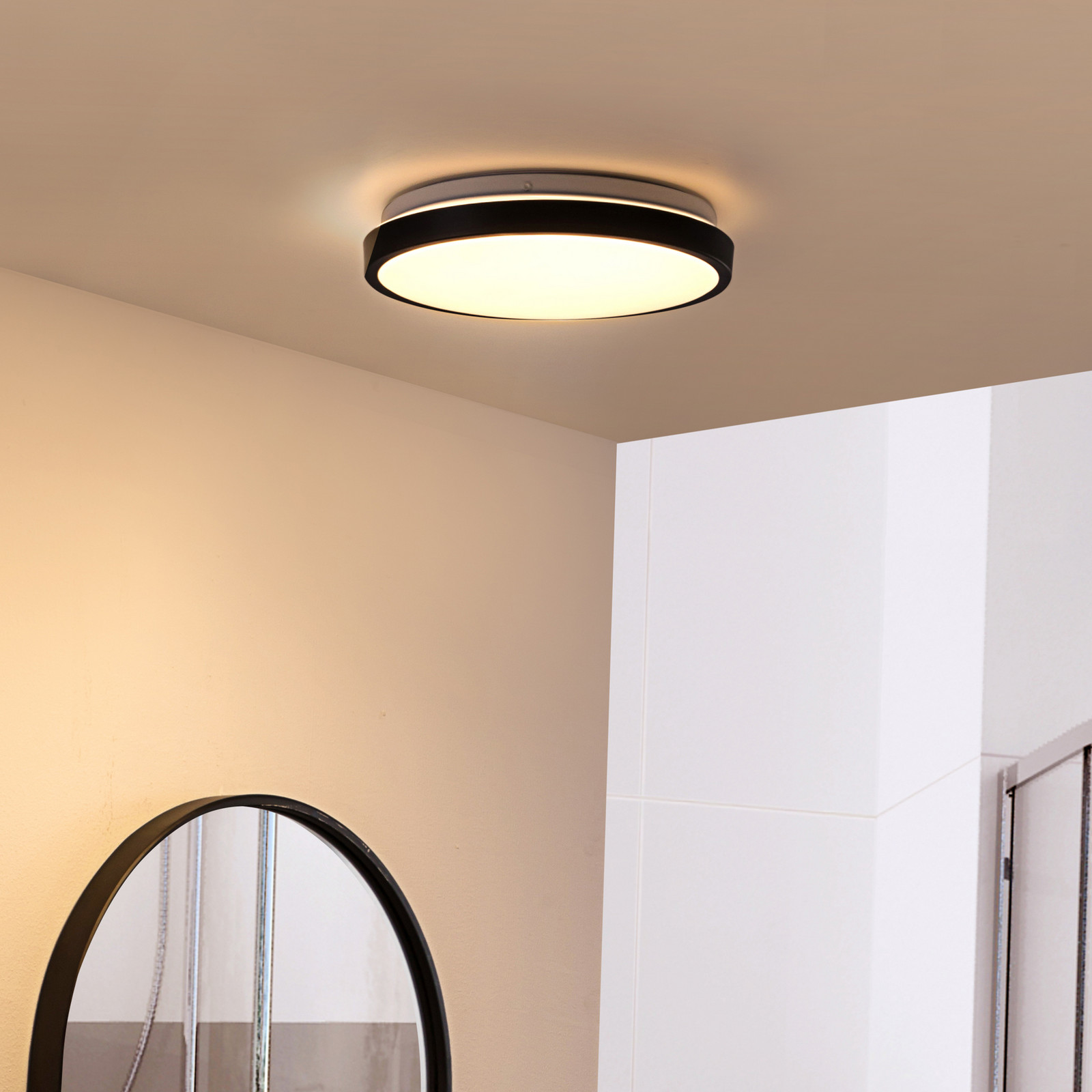 Plafonieră Lindby LED Medon Ø 29 cm plastic negru IP44 - Baie - modern - negru alb - Metal