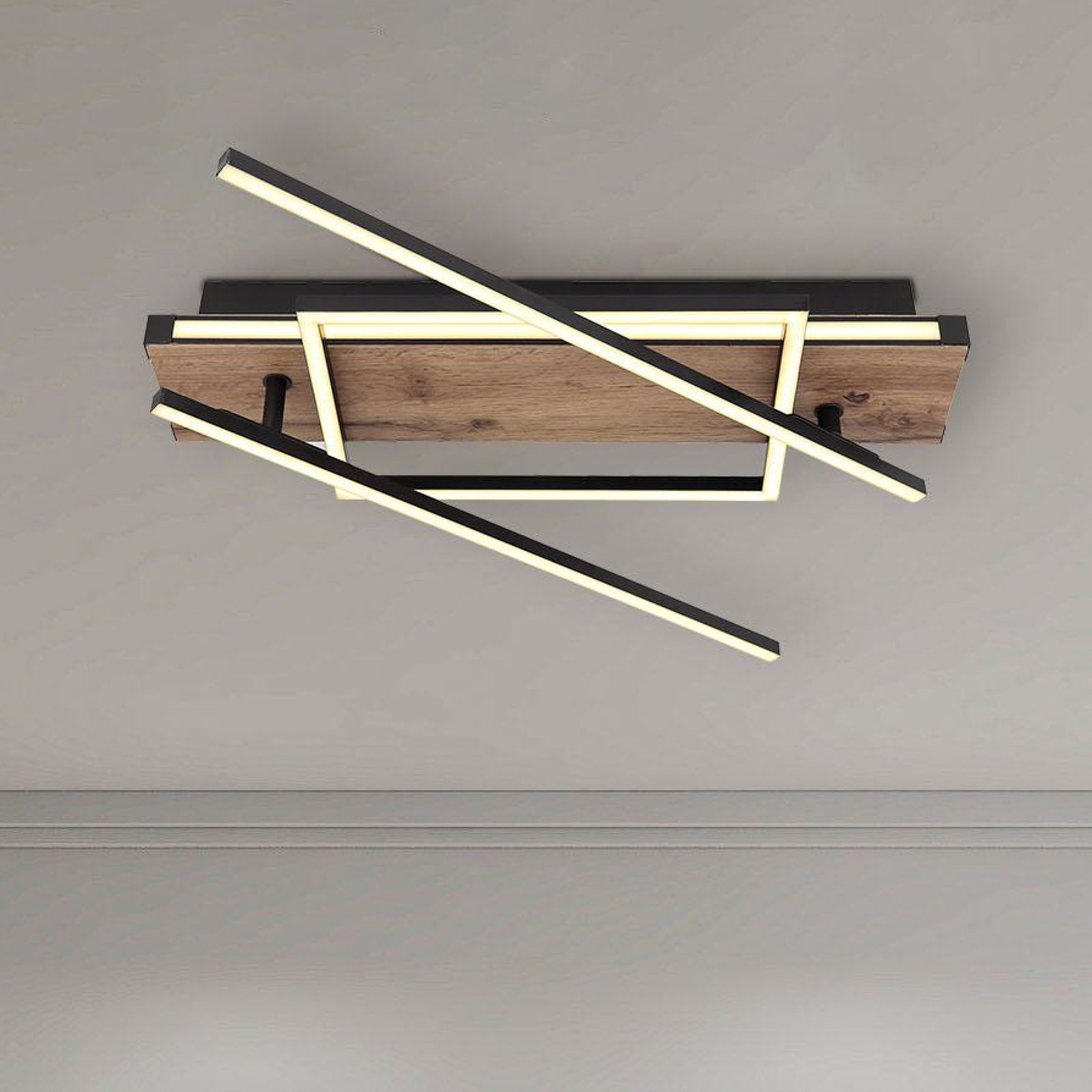 Candeeiro de teto Colli LED, largura 52 cm, madeira escura, madeira