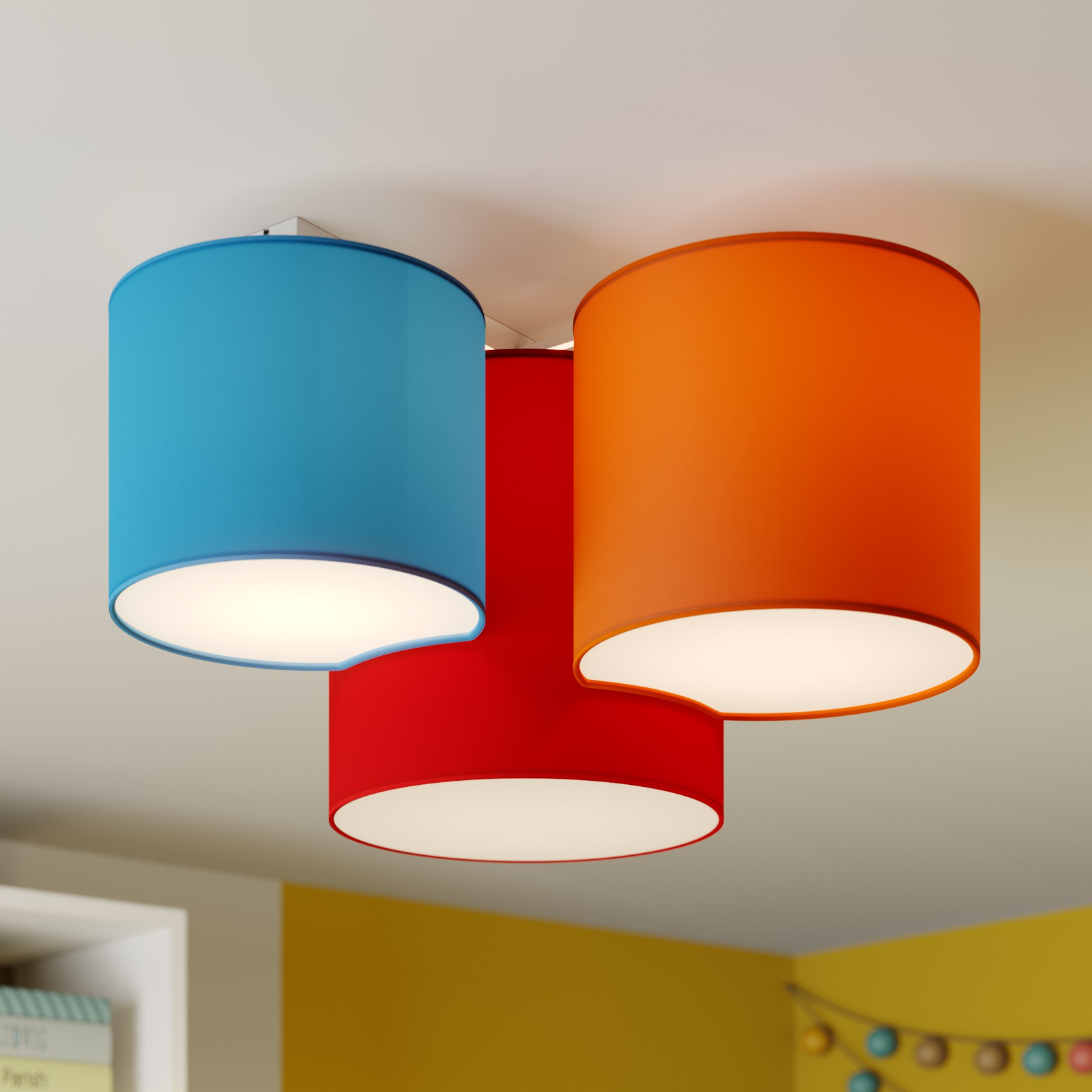 Mona ceiling light 3-bulb, red/orange/blue