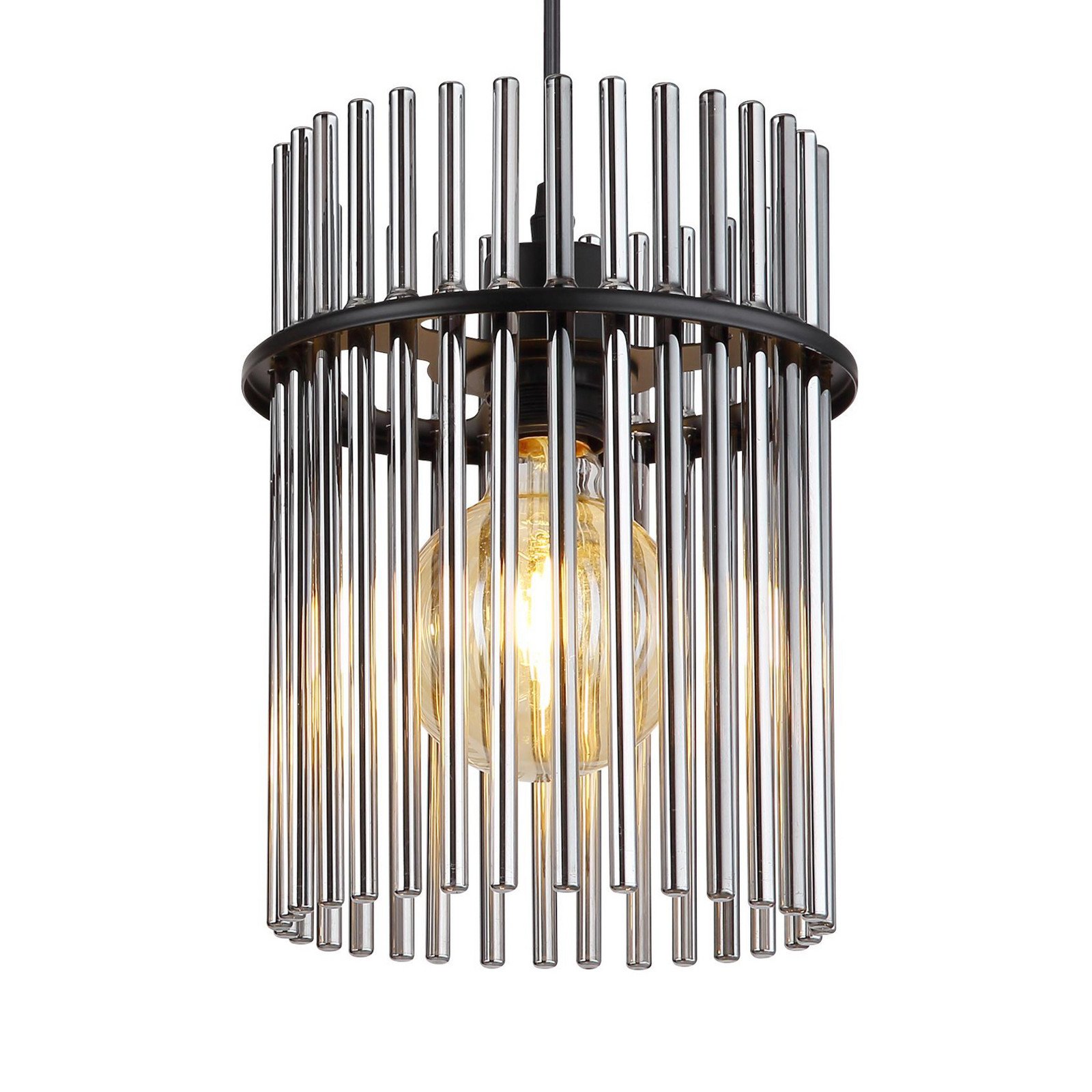 Suspensie Gorley lungime 110 cm gri fumuriu 4 lumini sticlă