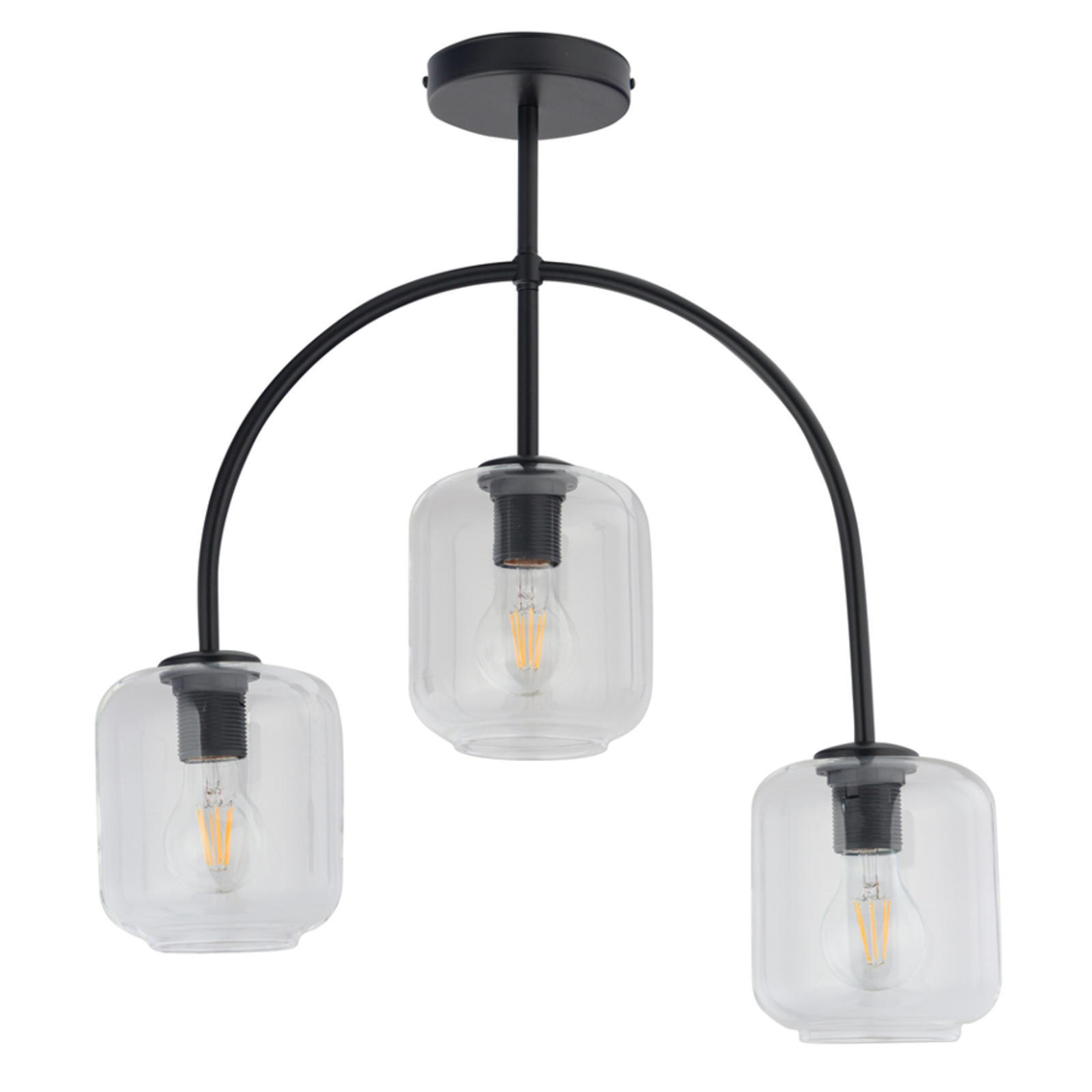 Lampa sufitowa Kanja, 3-pkt., czarna/przeźroczysta