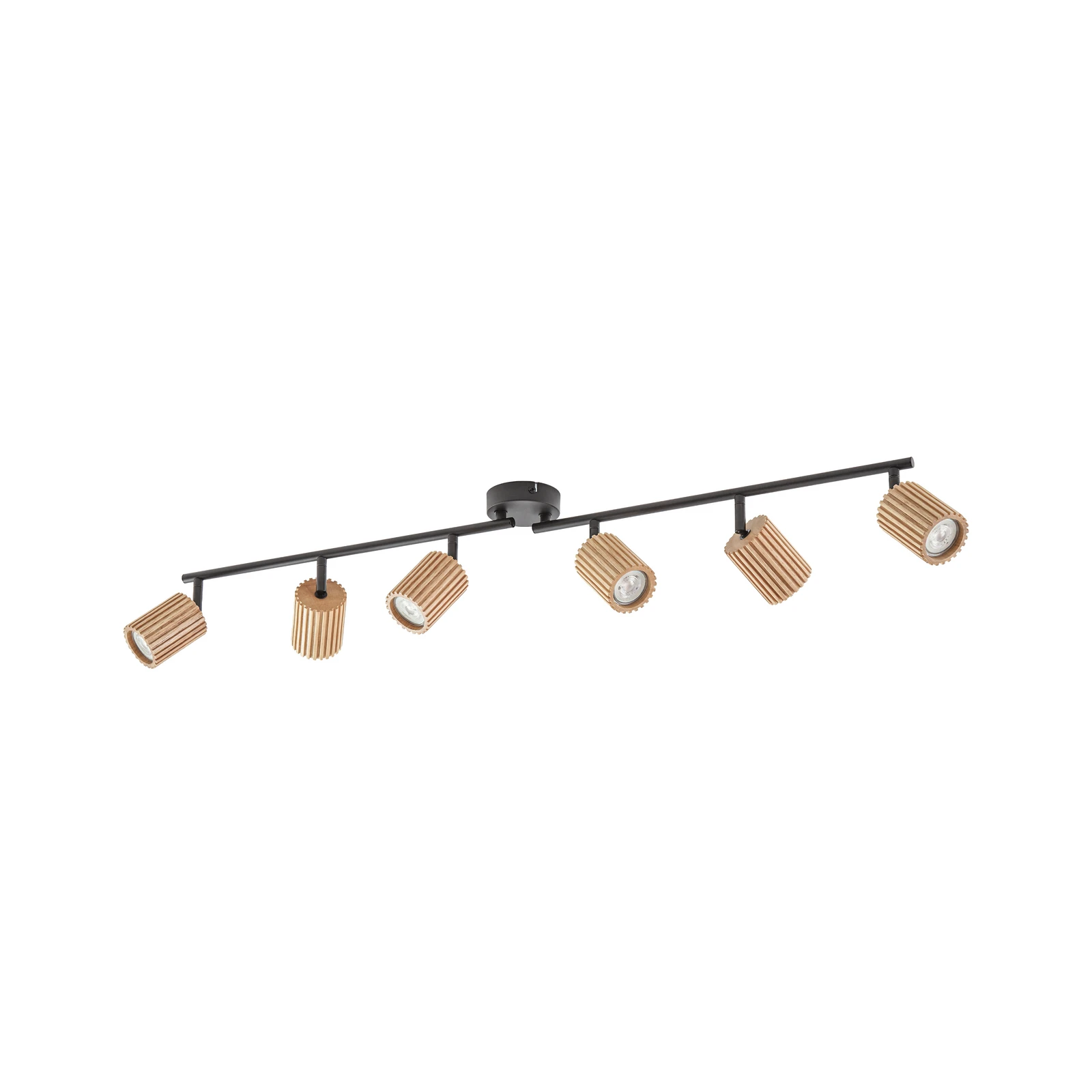 Lindby griestu prožektors Stralino, 6 spuldzes, garums 102 cm, koks