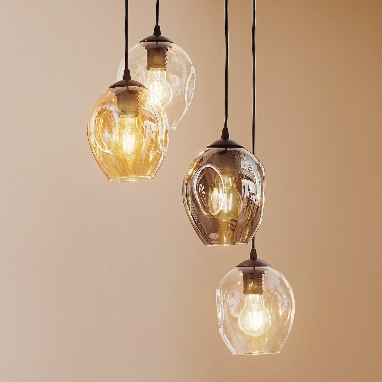 EMIBIG LIGHTING Lampă suspendată Starla rotundă cu 4 becuri grafit/chihlimbar/transparent - Camera de zi / sufragerie - Modern - negru grafit chihlimbar transparent - Sticlă