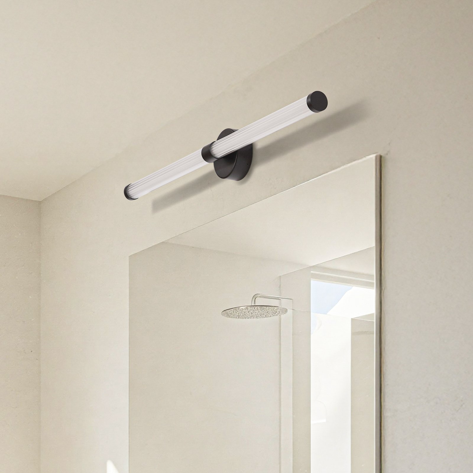 Lucande Melisa LED wall light, black, 90 cm, CCT, IP44