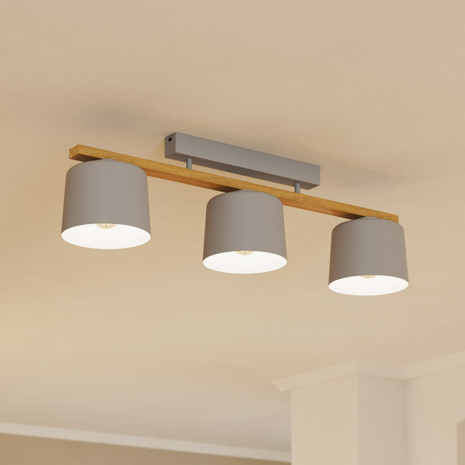 Mariel ceiling light 3-bulb grey natural wood