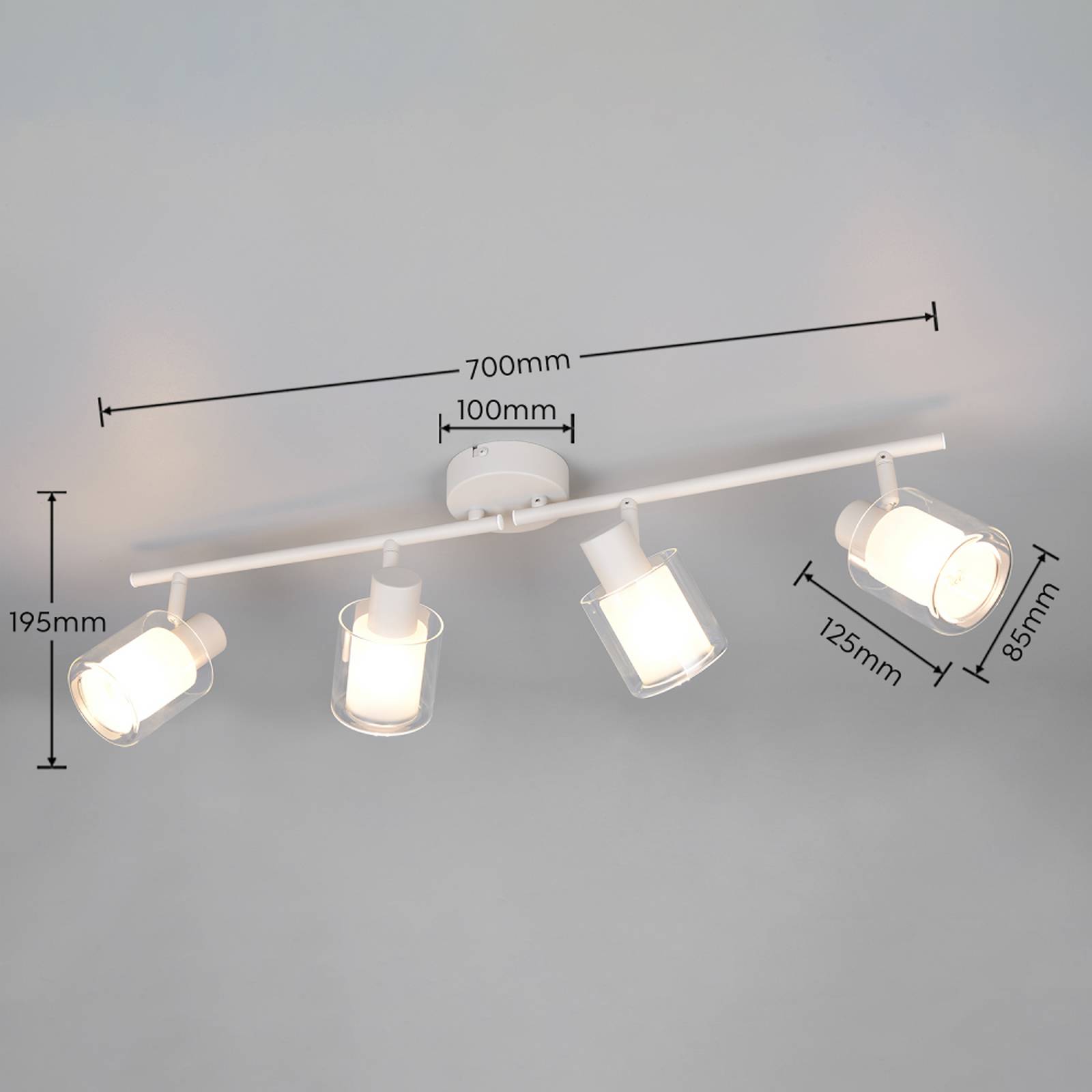 Taklampe Neralo, 4 lyskilder, lysegrå, metall, E14