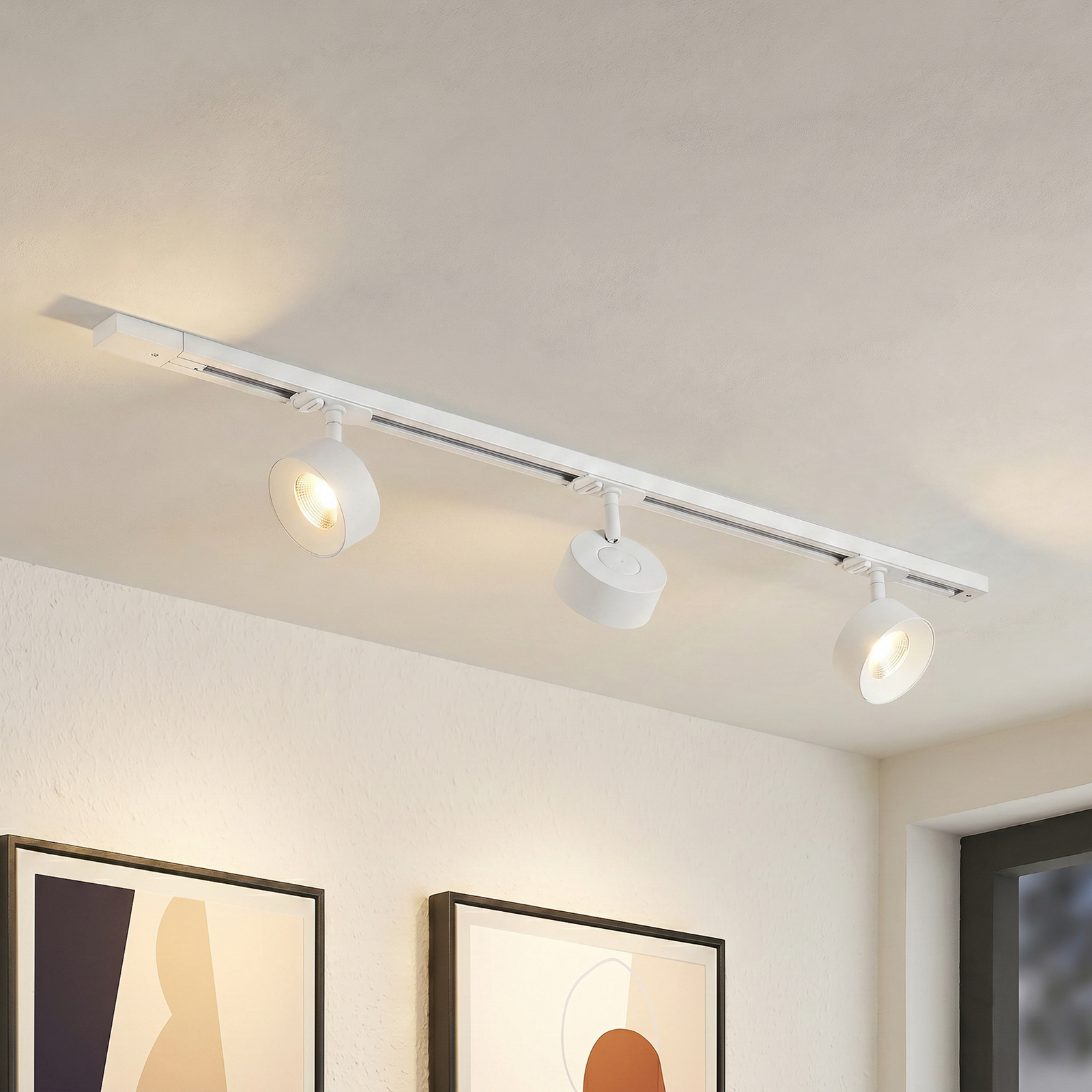 Lindby Schienensystem Linaro, Ø 9,5 cm, 3-flg., LED, weiß