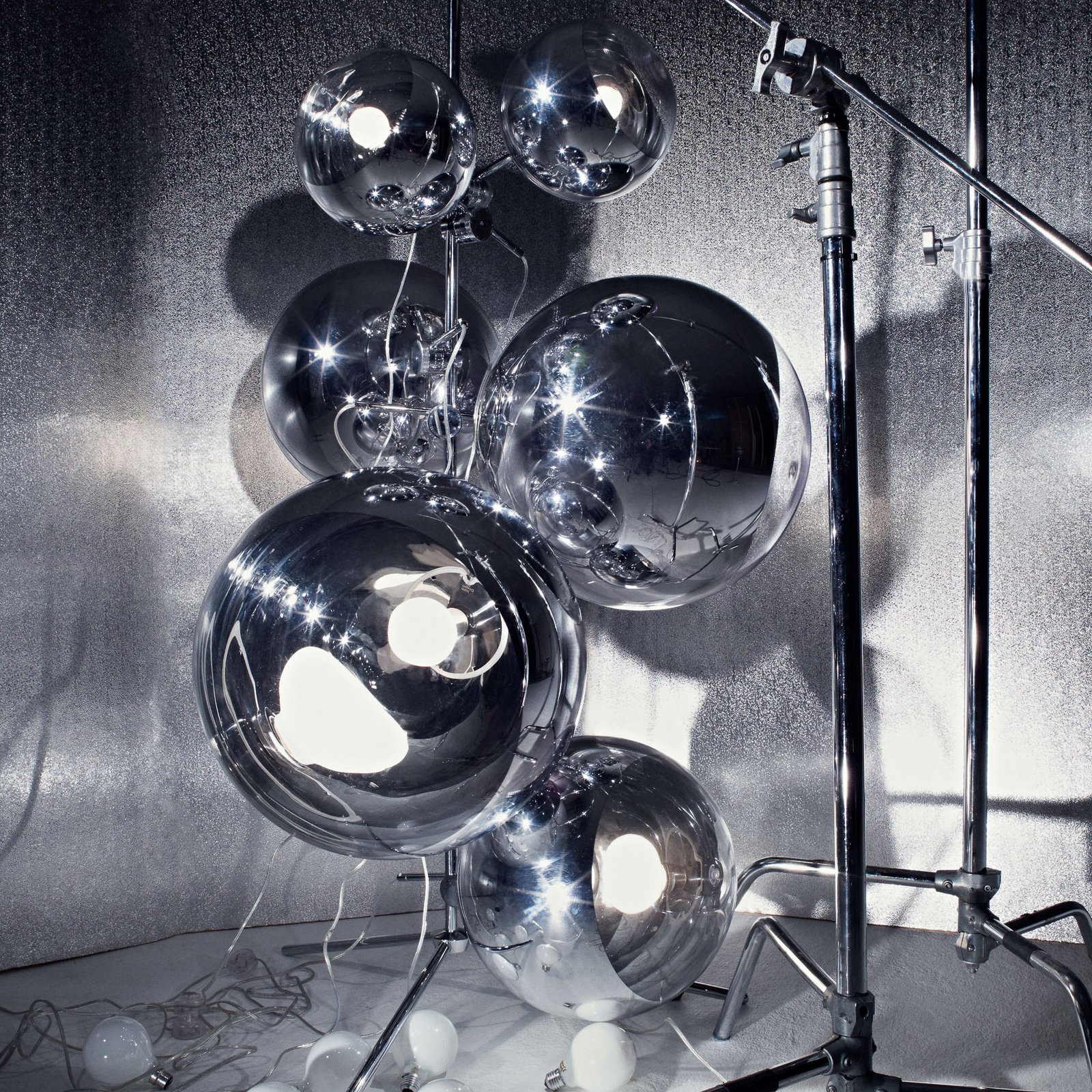 Tom Dixon Mirror Ball Floor Chandelier, silver-coloured, 182 cm