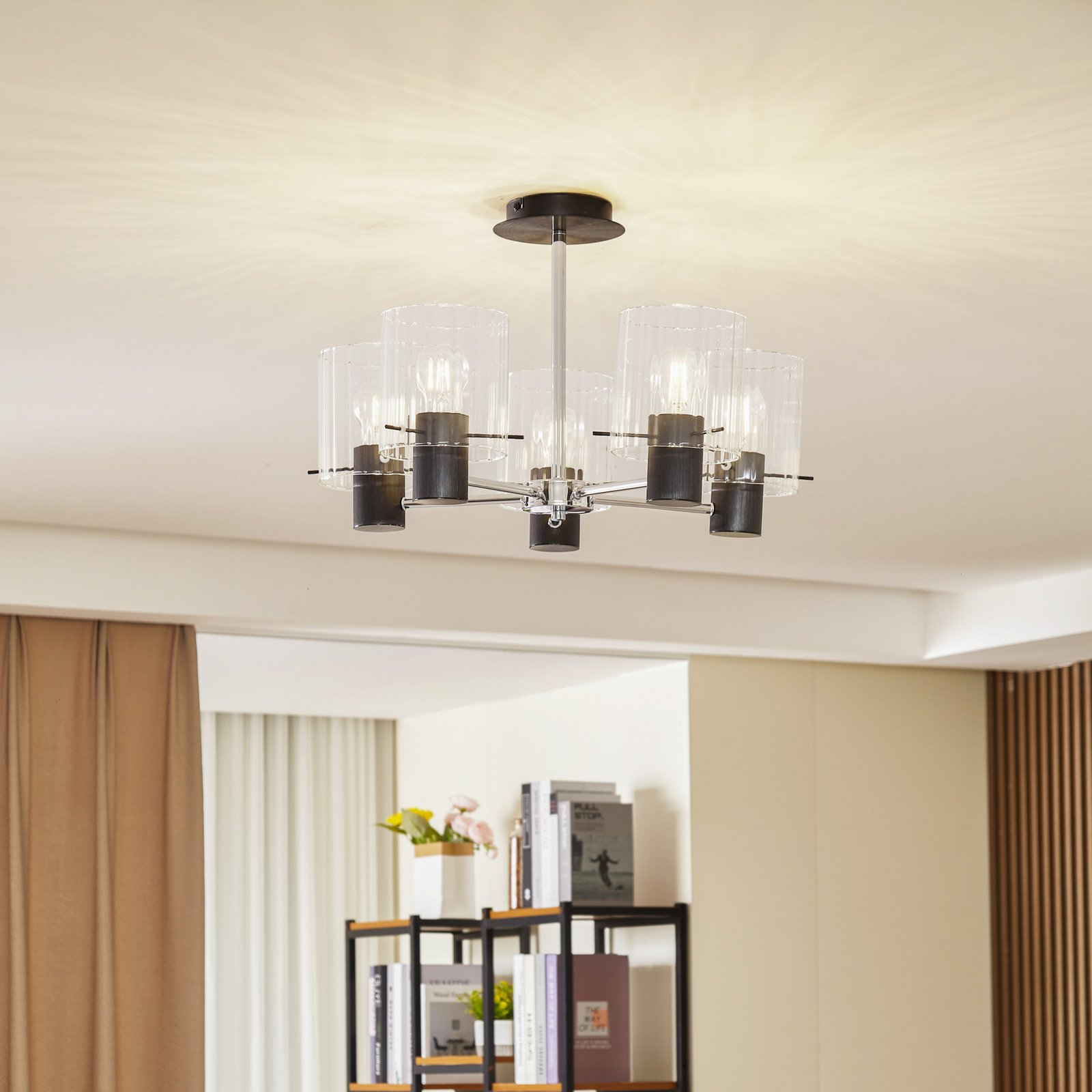 Plafonieră Lucande Eirian 5 lumini negru sticlă E27 - Camera de zi / sufragerie - modern - transparent negru - Metal
