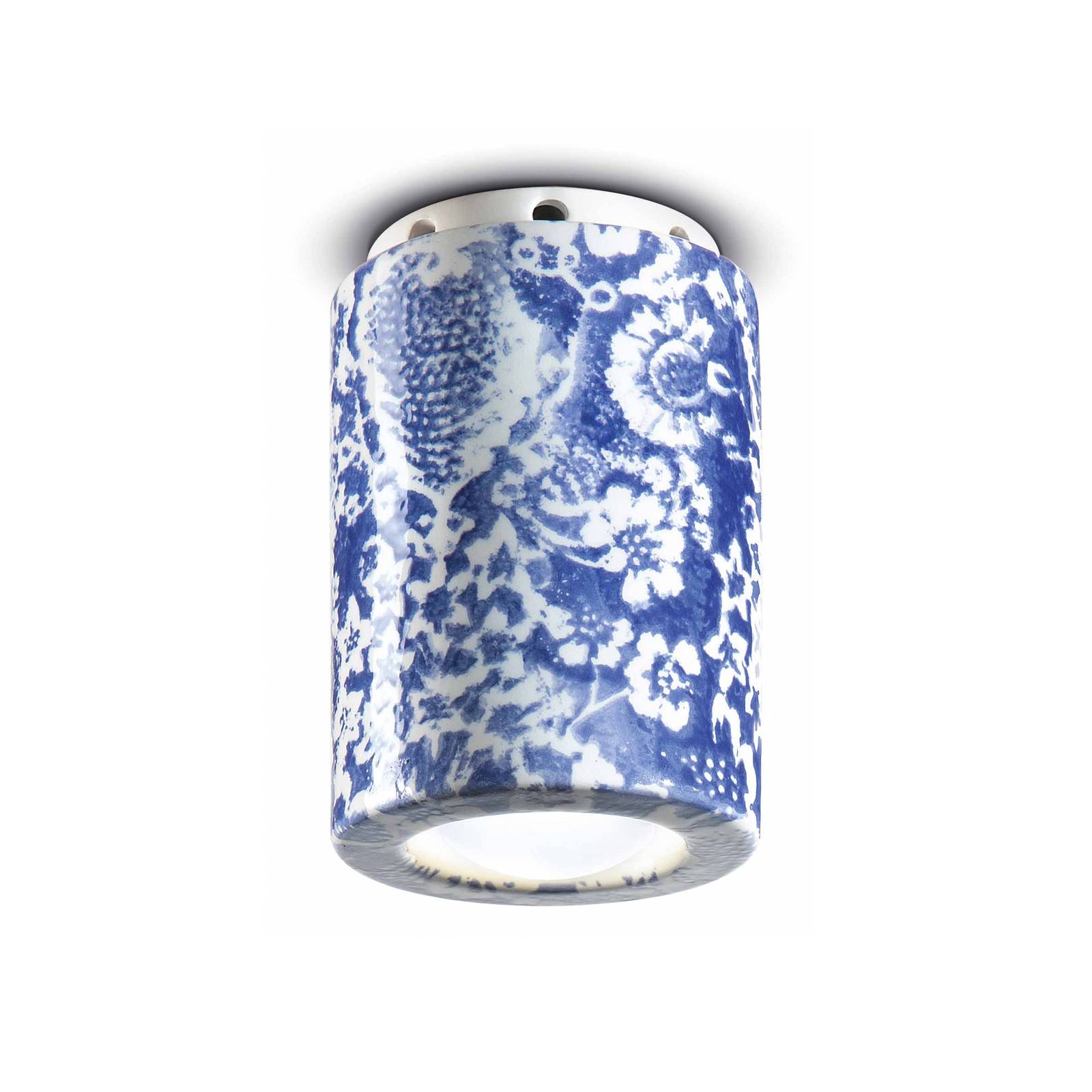 Levně Stropní lampa PI, květinový vzor, Ø 8,5 cm modrá/bílá