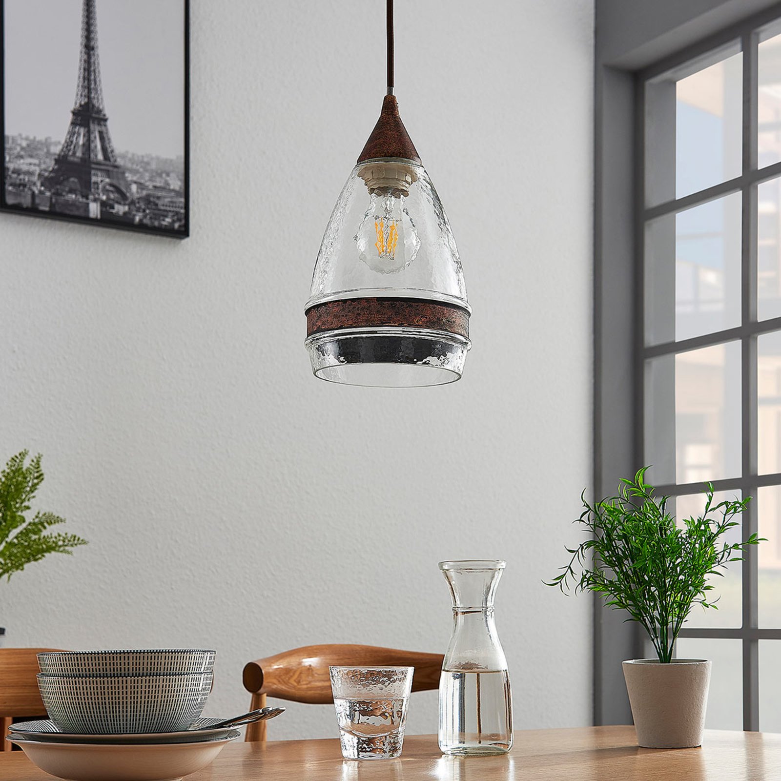 Glazen hanglamp Millina, roestbruin, 1-lamps