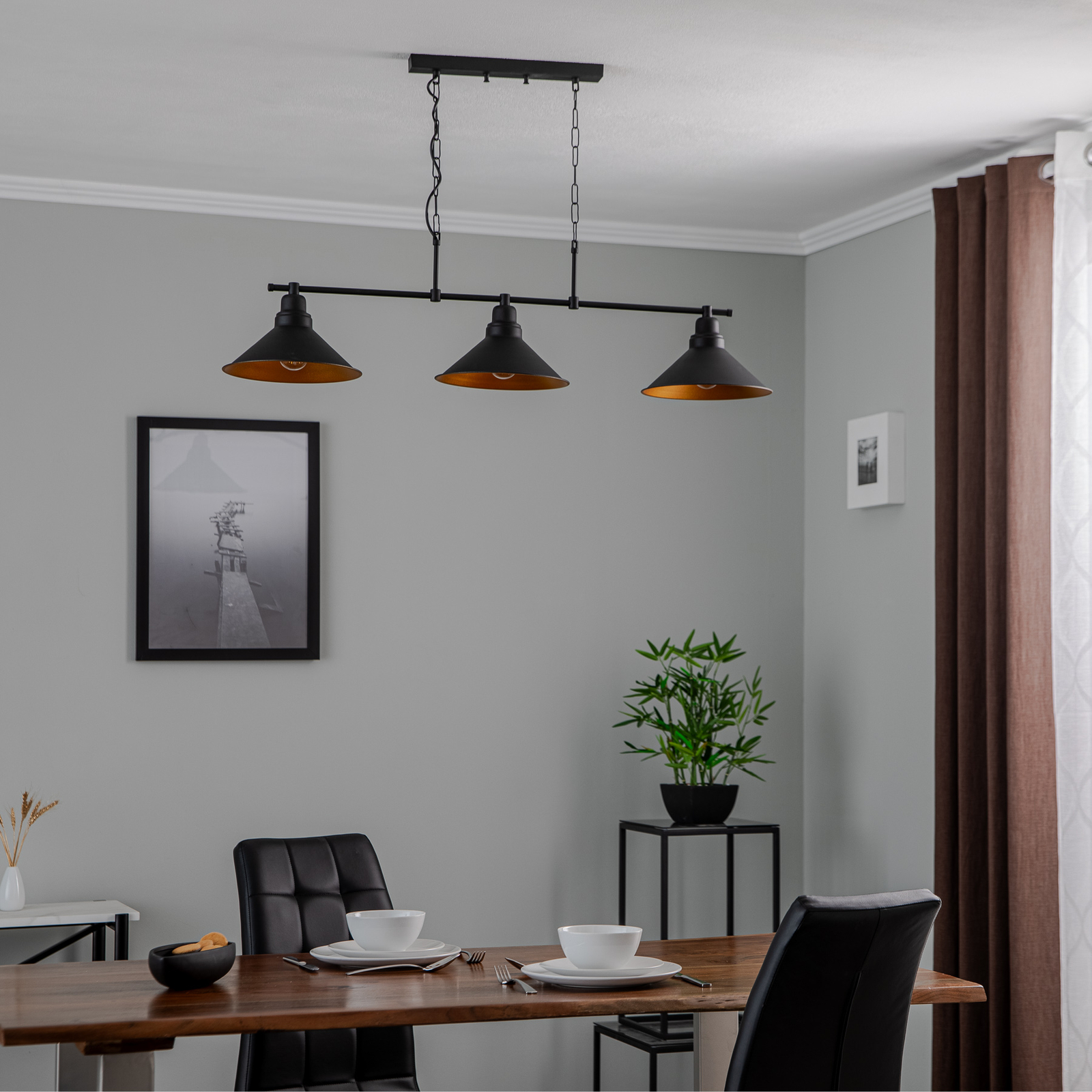 Viseća lampa Sivani MR-835 3 žarulje linearna crna/zlatna