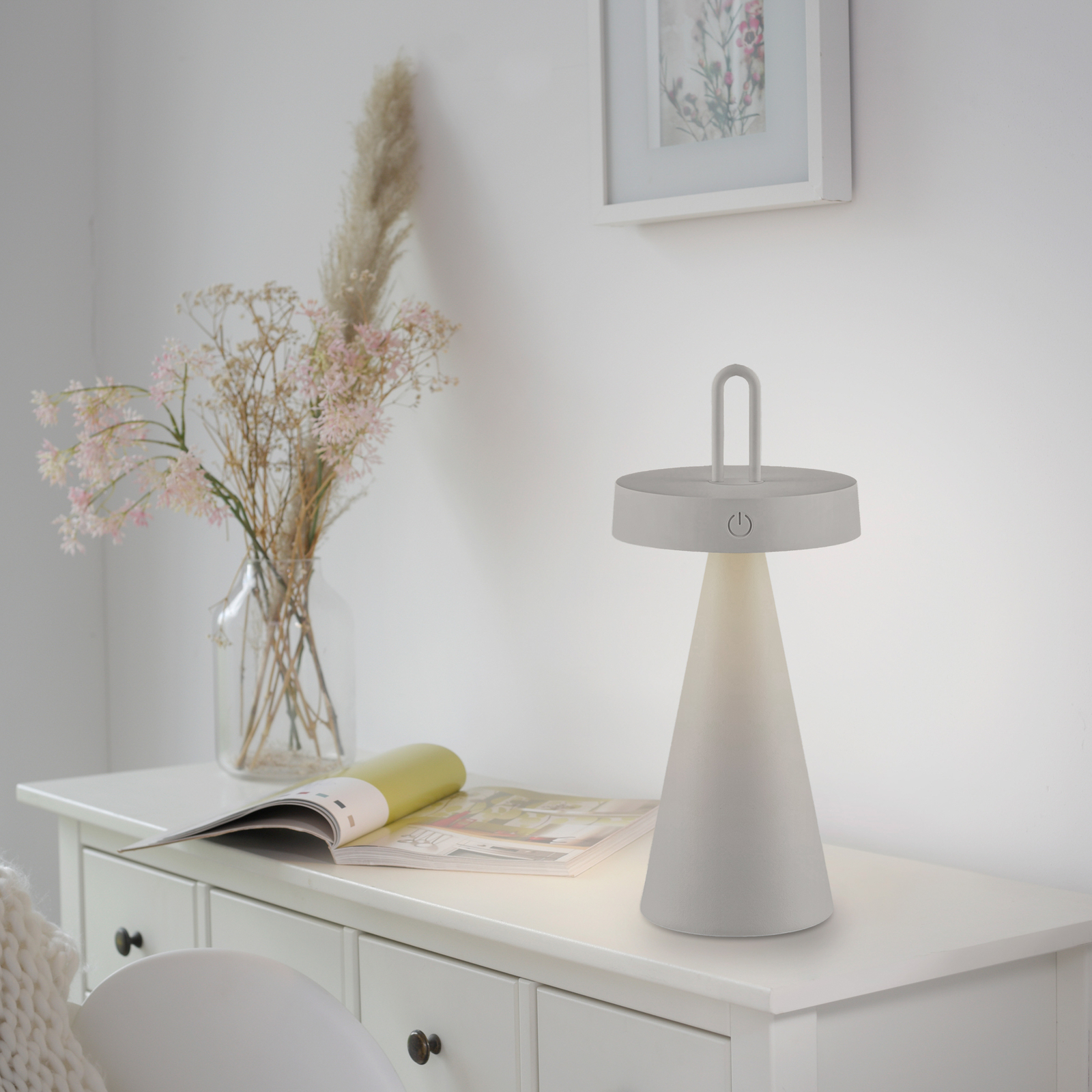 JUST LIGHT. LED-bordlampe Alwa gråbeige jern IP44