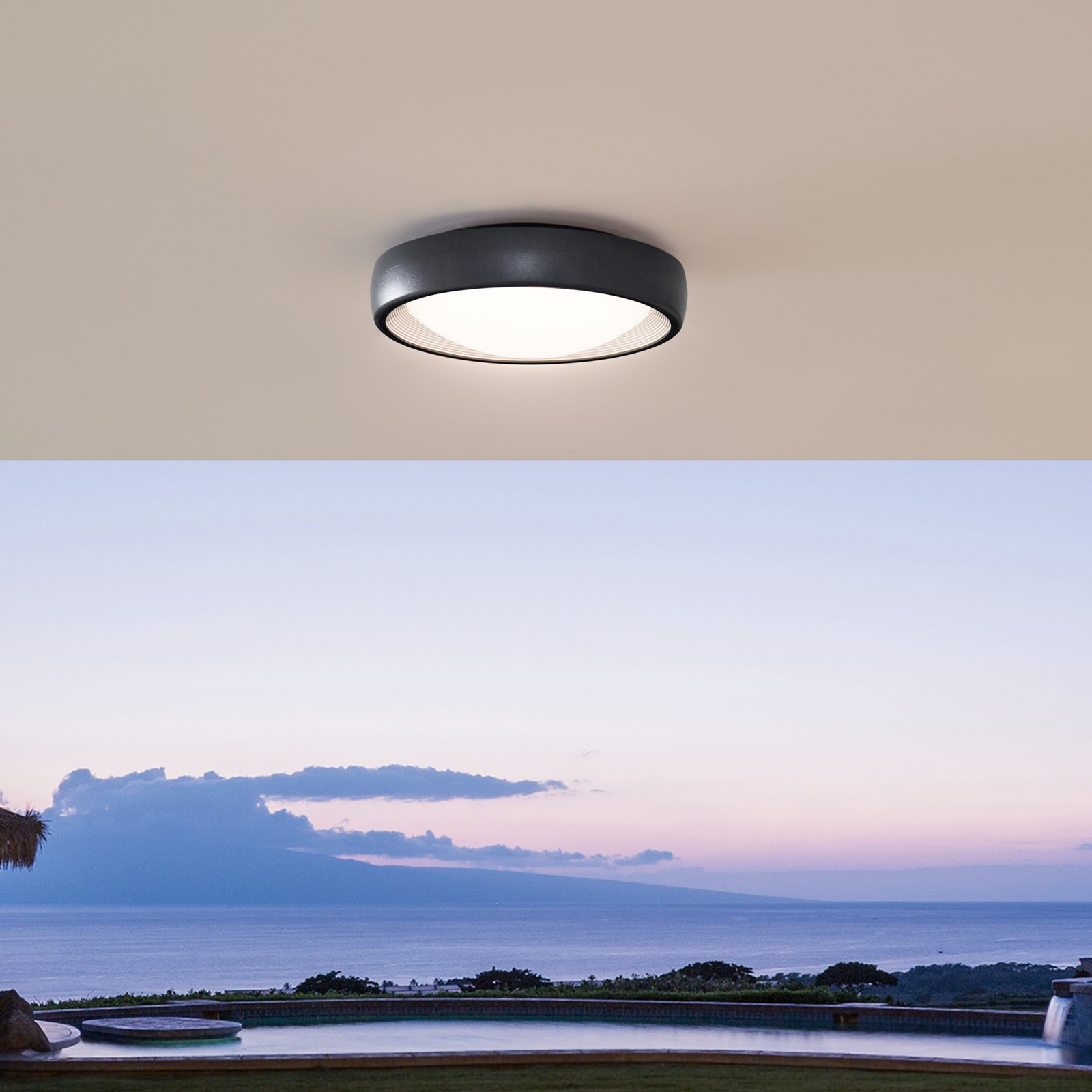 Lindby LED buiten plafondlamp Niniel, zwart/wit, kunststof