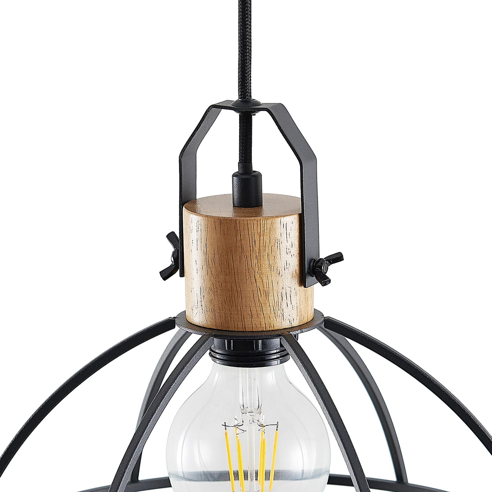 Lindby Flintos hanglamp, 1-lamp, hout licht
