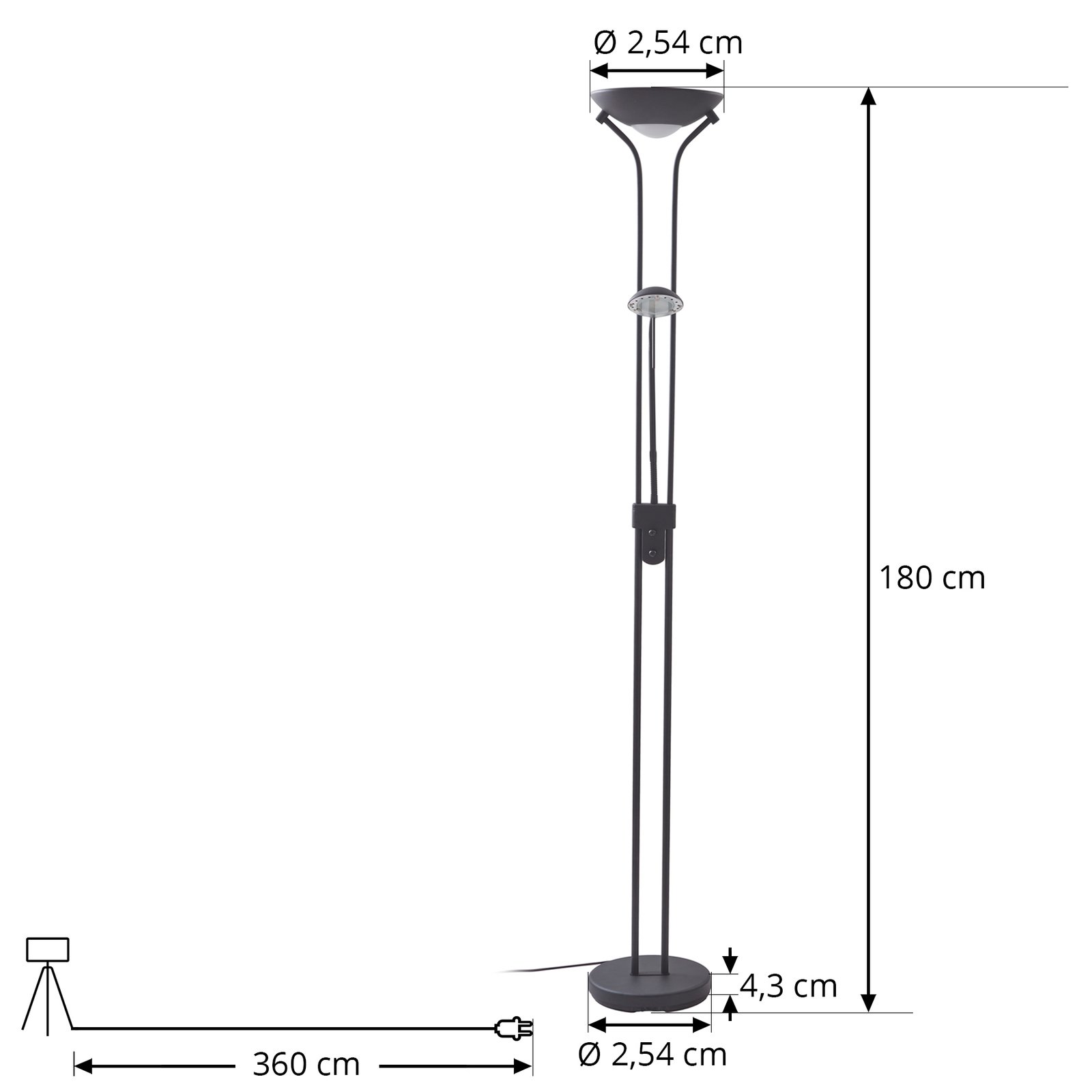 Lindby LED-Standleuchte Josefin, schwarz, Leselicht, dimmbar