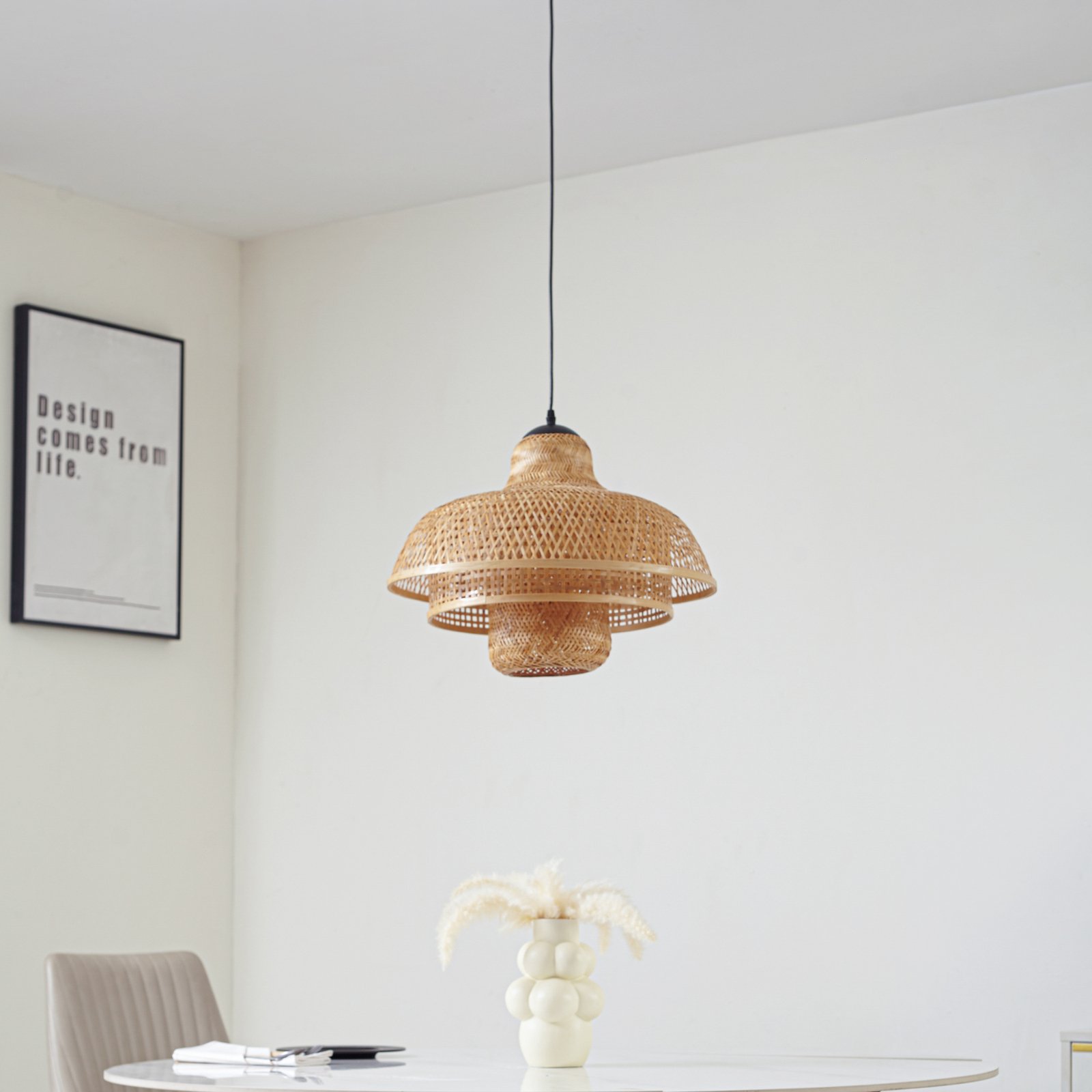 Lucande pendant light Rasmina, bamboo, Ø 50 cm, 1-bulb