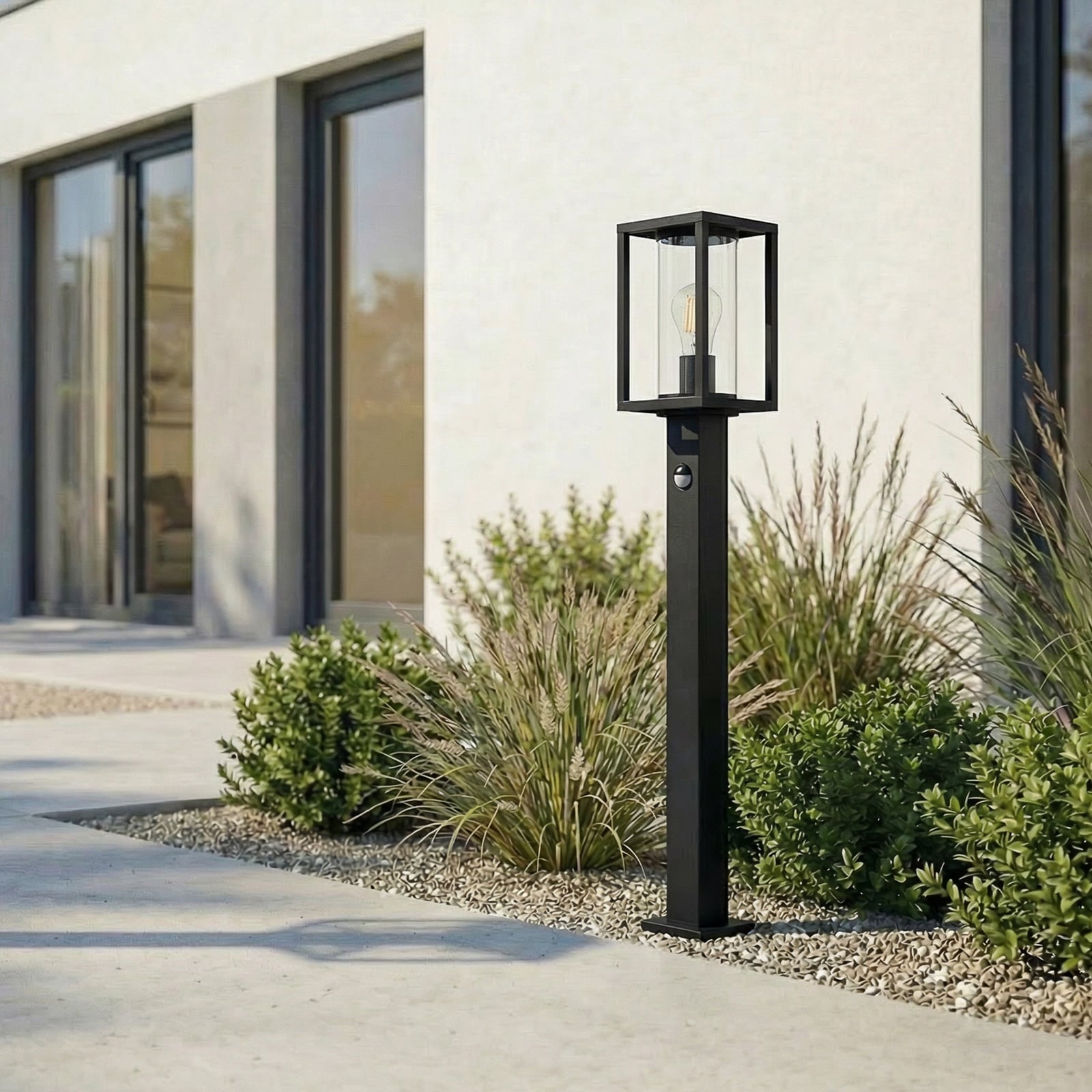 Lucande Borne lumineuse Ferda, 100 cm, détecteur, anthracite, IP44