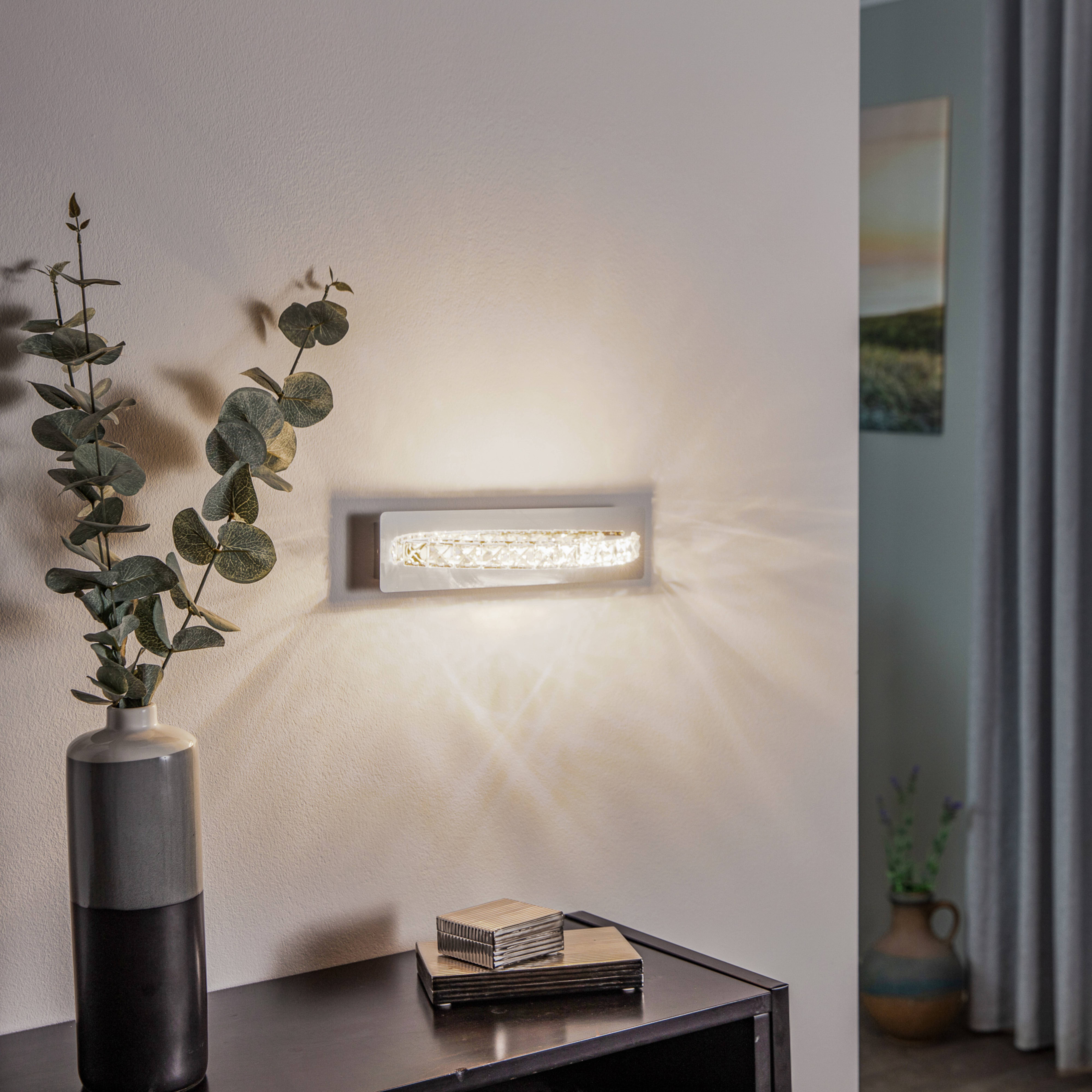 LED-vegglampe Saturno med krystallglass