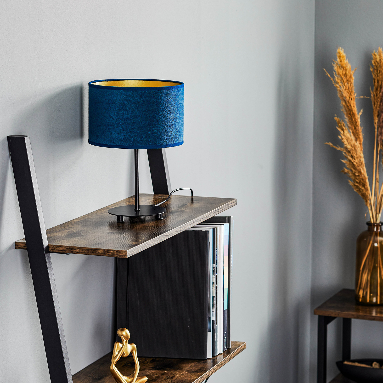 Lampa stołowa Golden Roller niebieska/złota 30cm