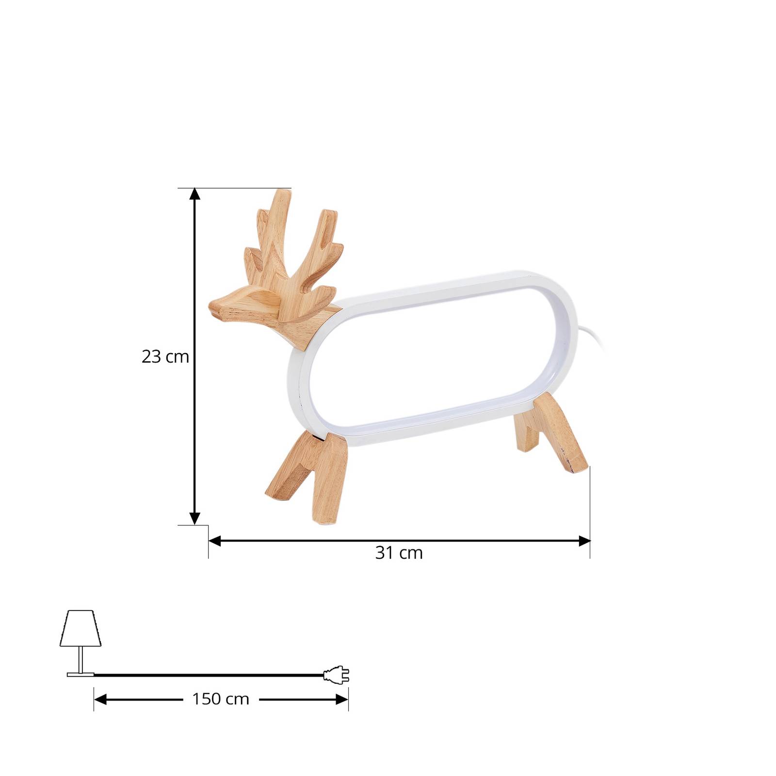 Lampa stołowa LED Lindby Hirvi, biały, drewno, 31 cm, CCT, ściemniany