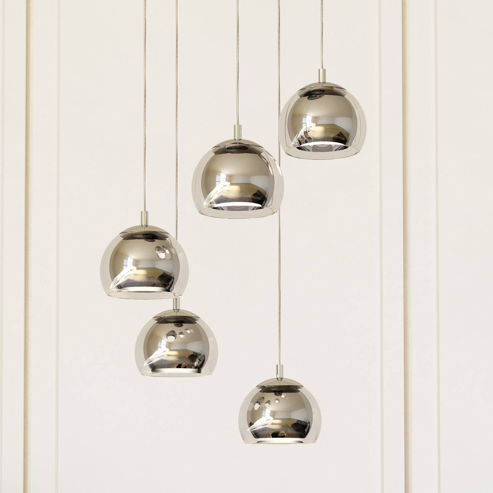 EGLO Suspension Rocamar 1, chrome, Ø 59 cm, à 5 lampes, métal/verre