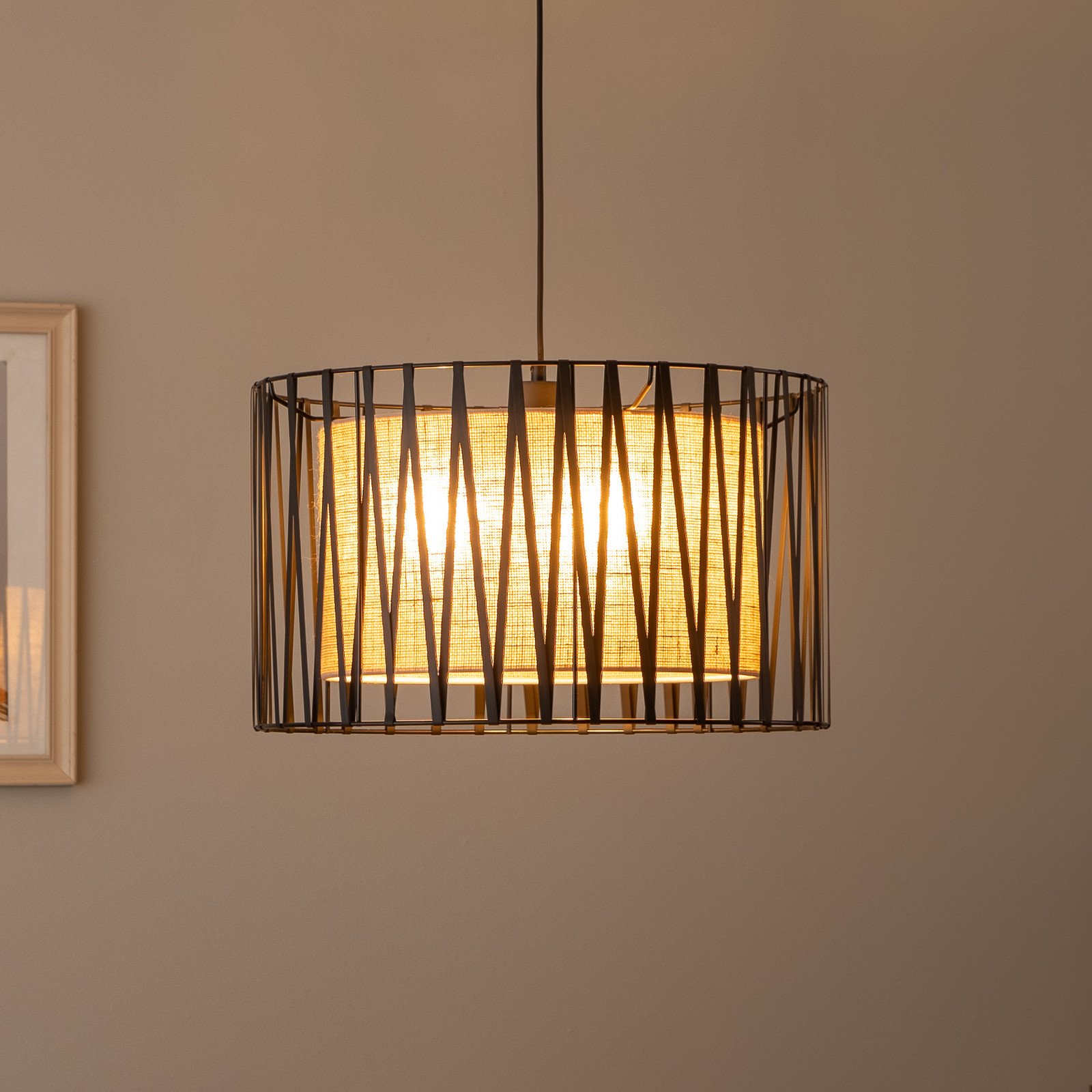 TK Lighting Suspensie Harmony negru iută naturală Ø 50 cm - Camera de zi / sufragerie - modern - negru maro natural - Metal