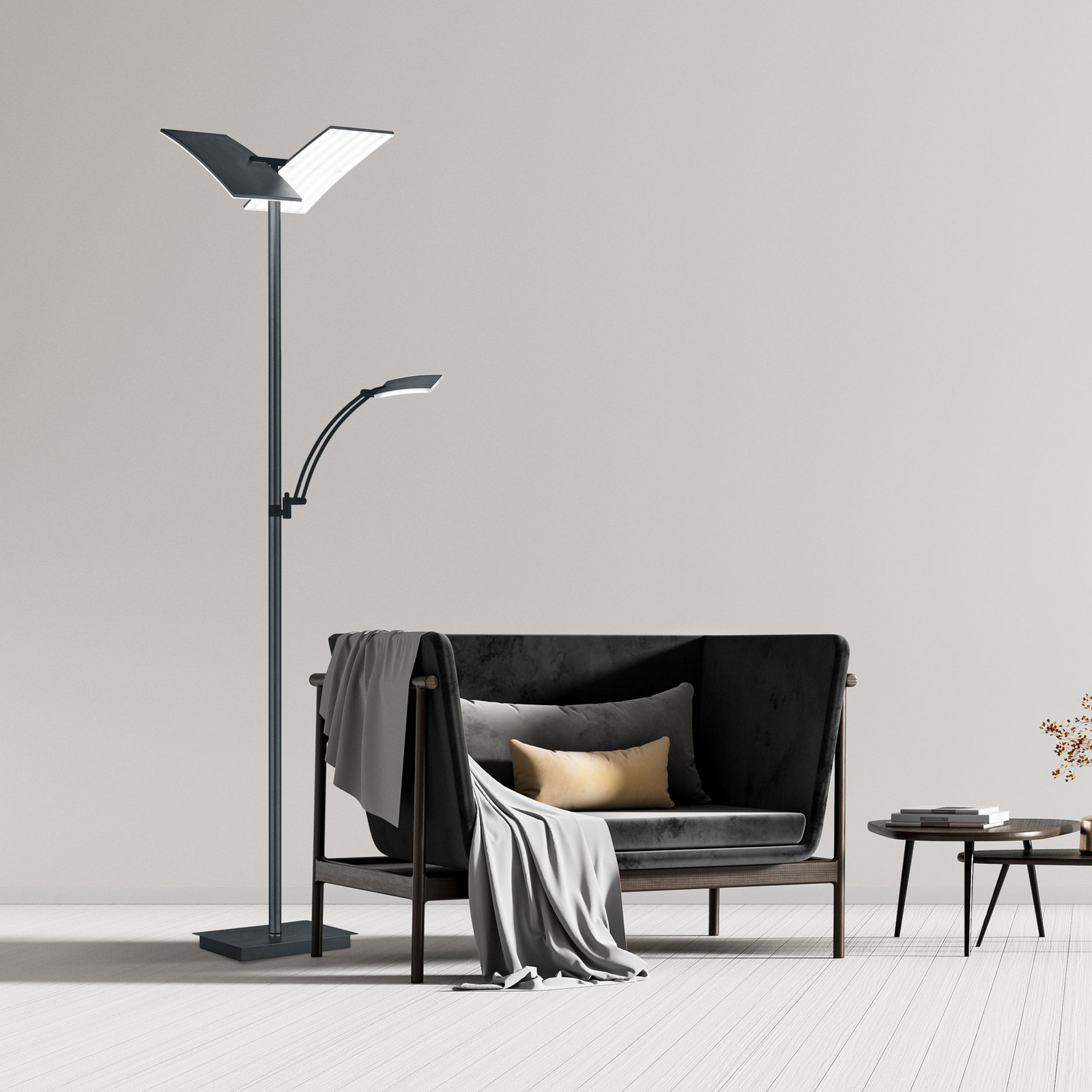 HELL Lampadar LED Andy 3 becuri antracit CCT dimabil - Camera de zi / sufragerie - modern - antracit mat anodizat - Metal